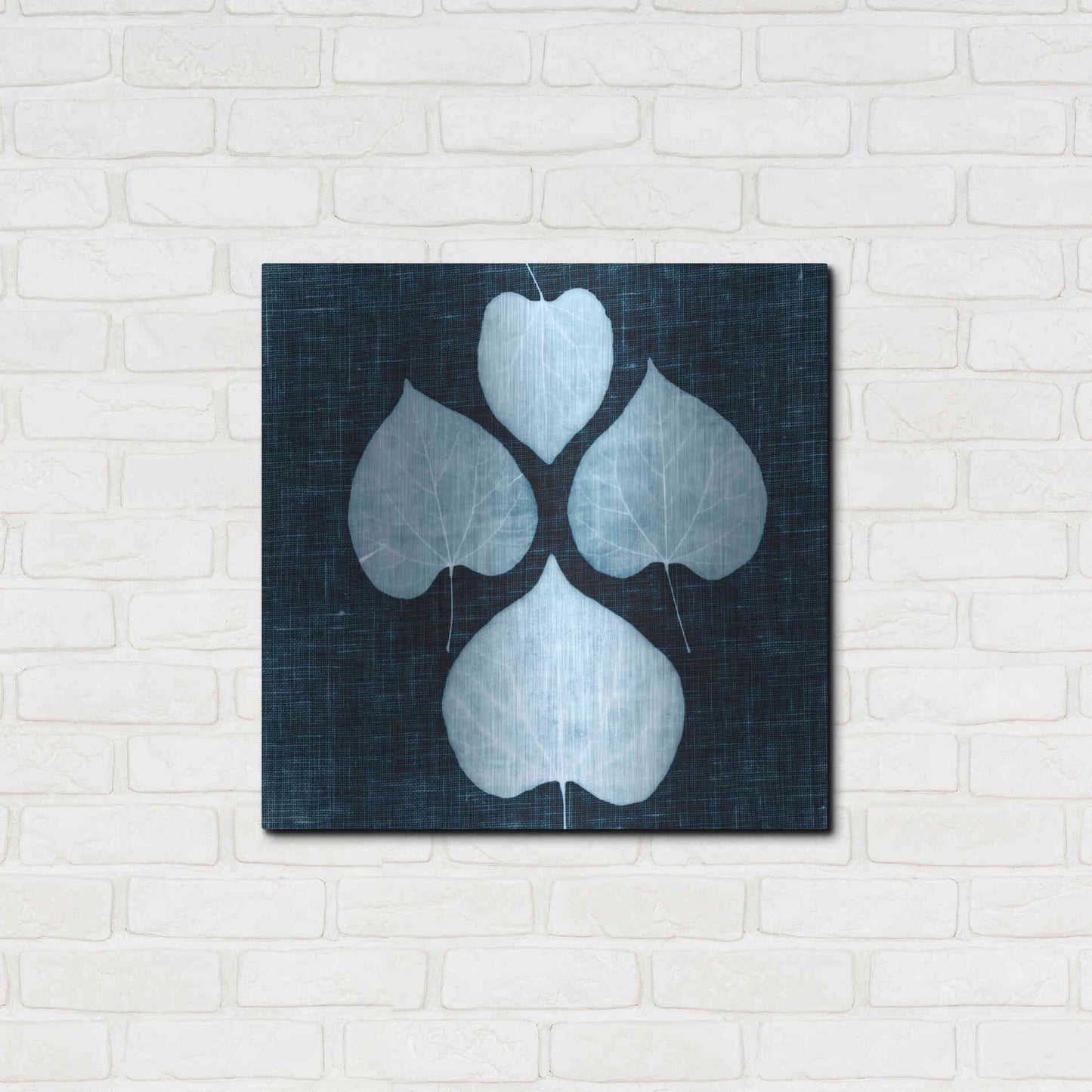 Luxe Metal Art 'Leaves on Linen IV' by Debra Van Swearingen, Metal Wall Art,24x24
