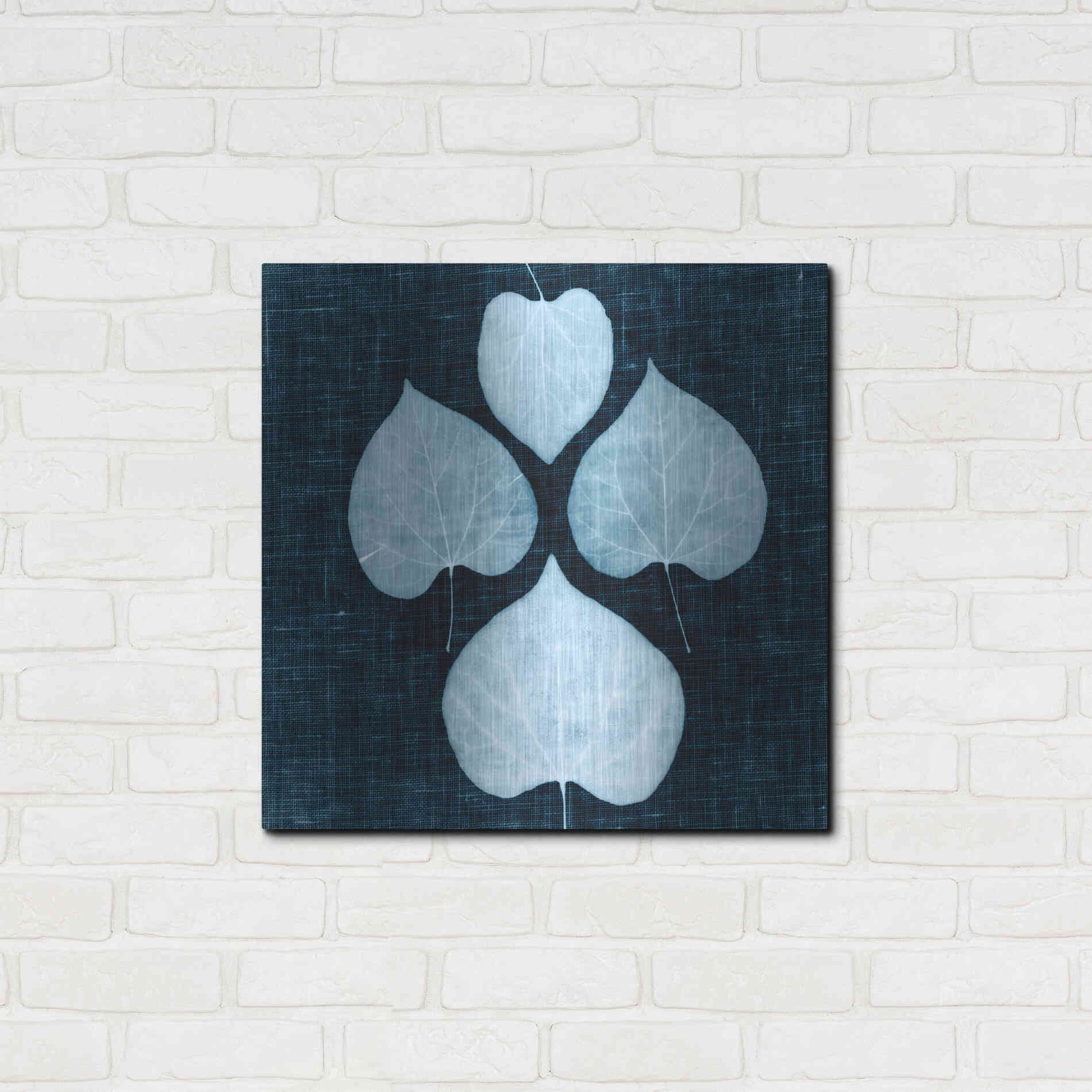Luxe Metal Art 'Leaves on Linen IV' by Debra Van Swearingen, Metal Wall Art,24x24