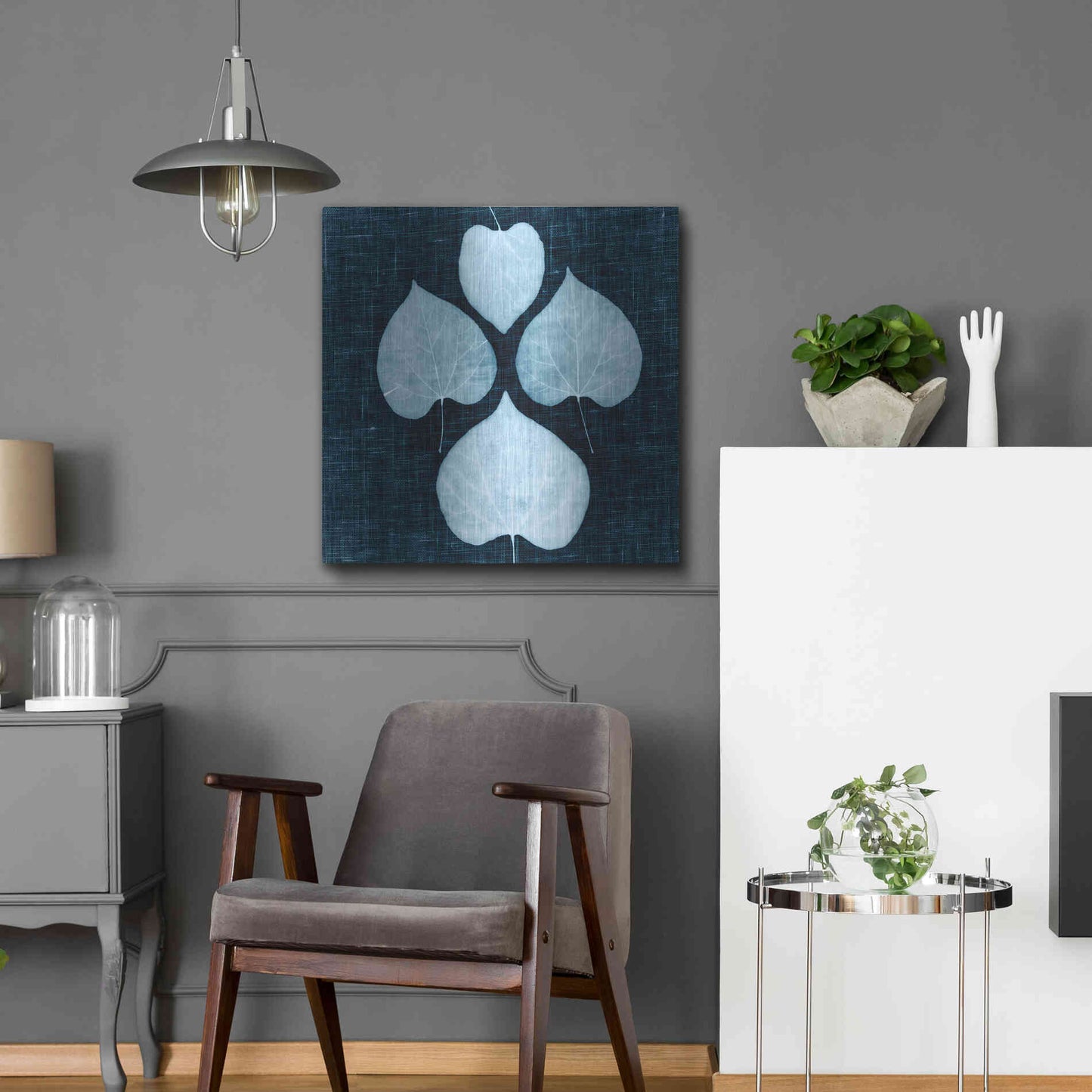 Luxe Metal Art 'Leaves on Linen IV' by Debra Van Swearingen, Metal Wall Art,24x24