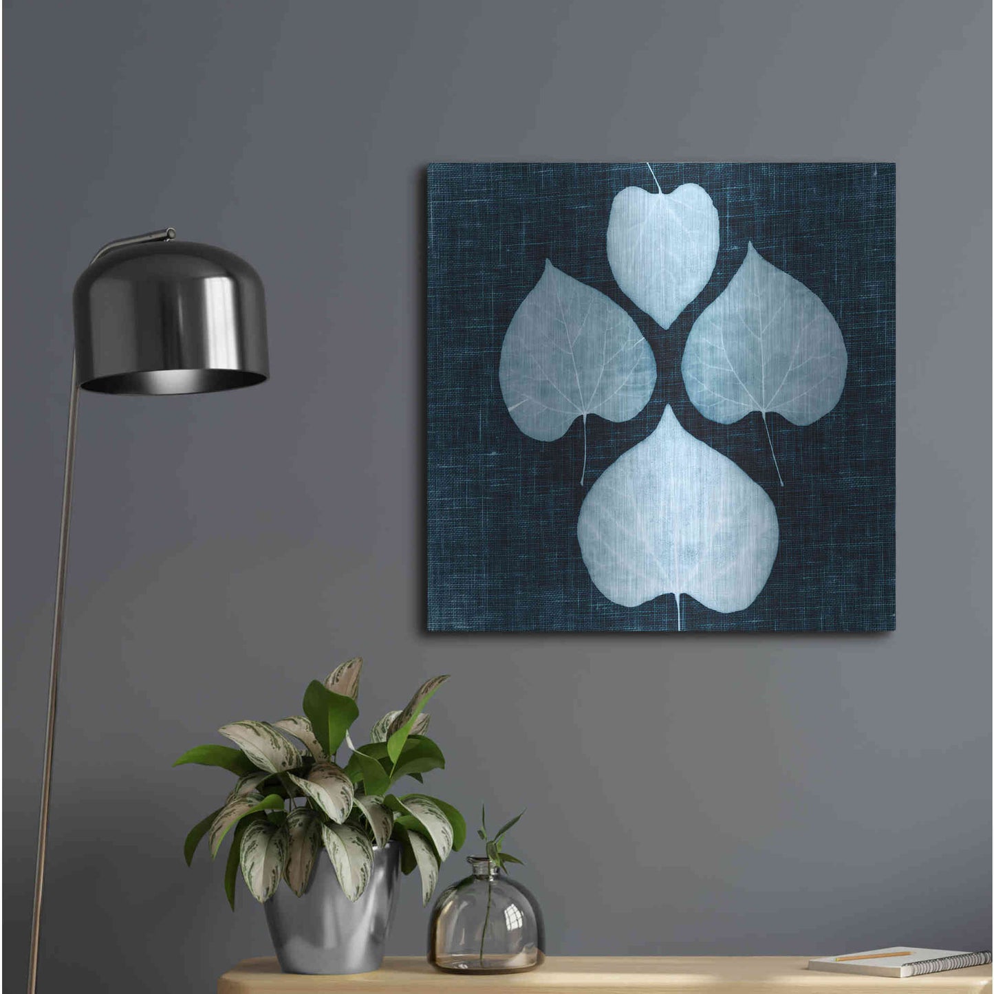 Luxe Metal Art 'Leaves on Linen IV' by Debra Van Swearingen, Metal Wall Art,24x24