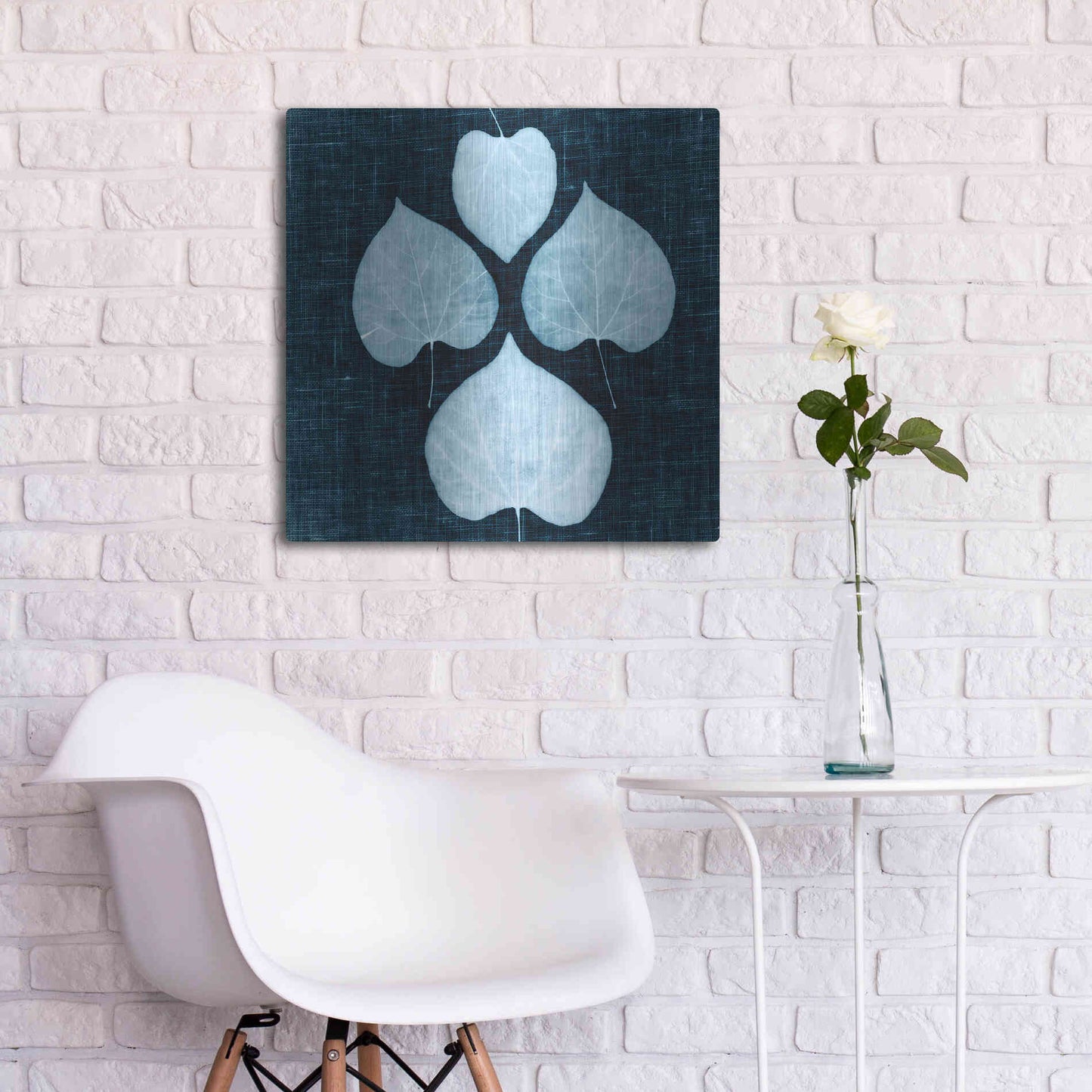 Luxe Metal Art 'Leaves on Linen IV' by Debra Van Swearingen, Metal Wall Art,24x24