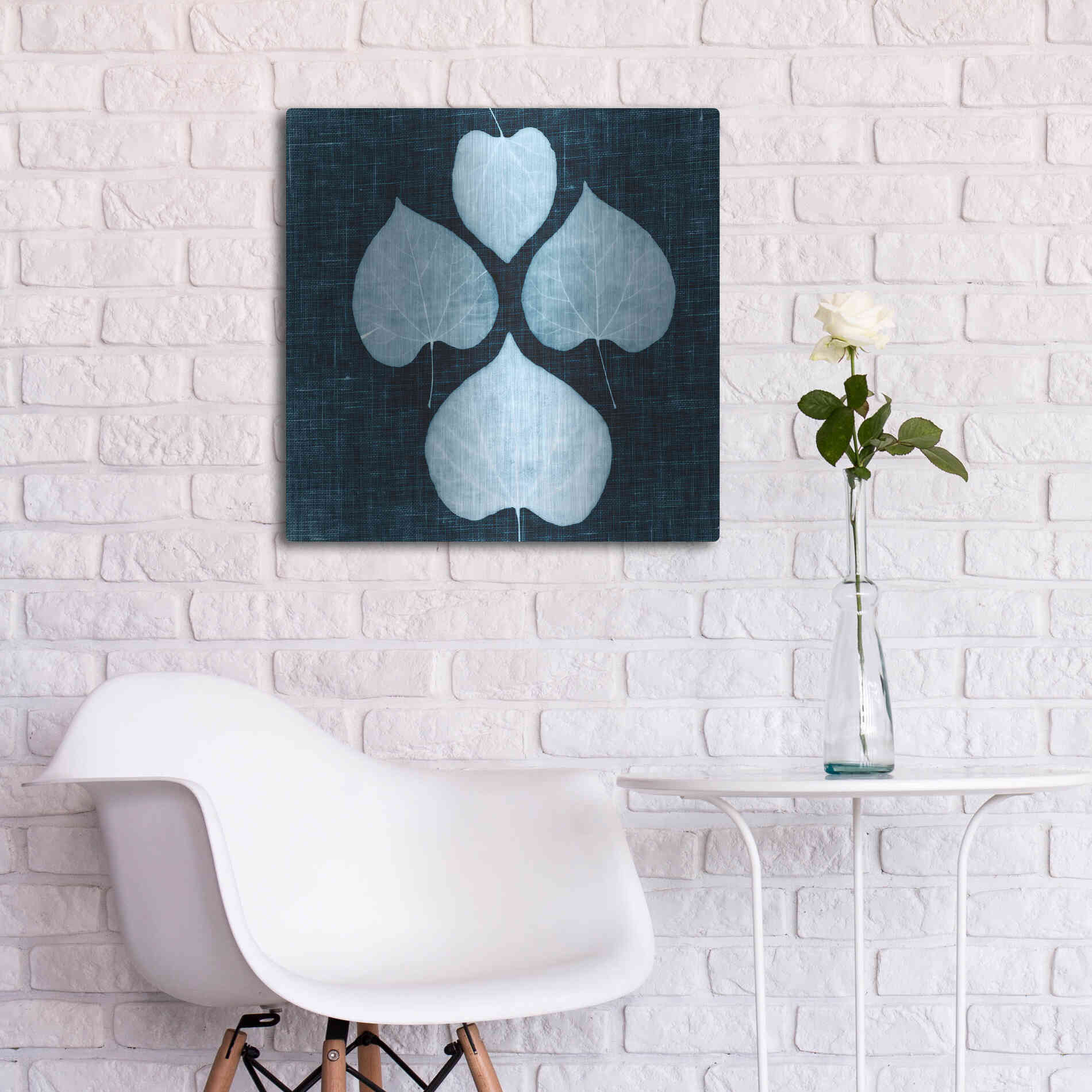 Luxe Metal Art 'Leaves on Linen IV' by Debra Van Swearingen, Metal Wall Art,24x24