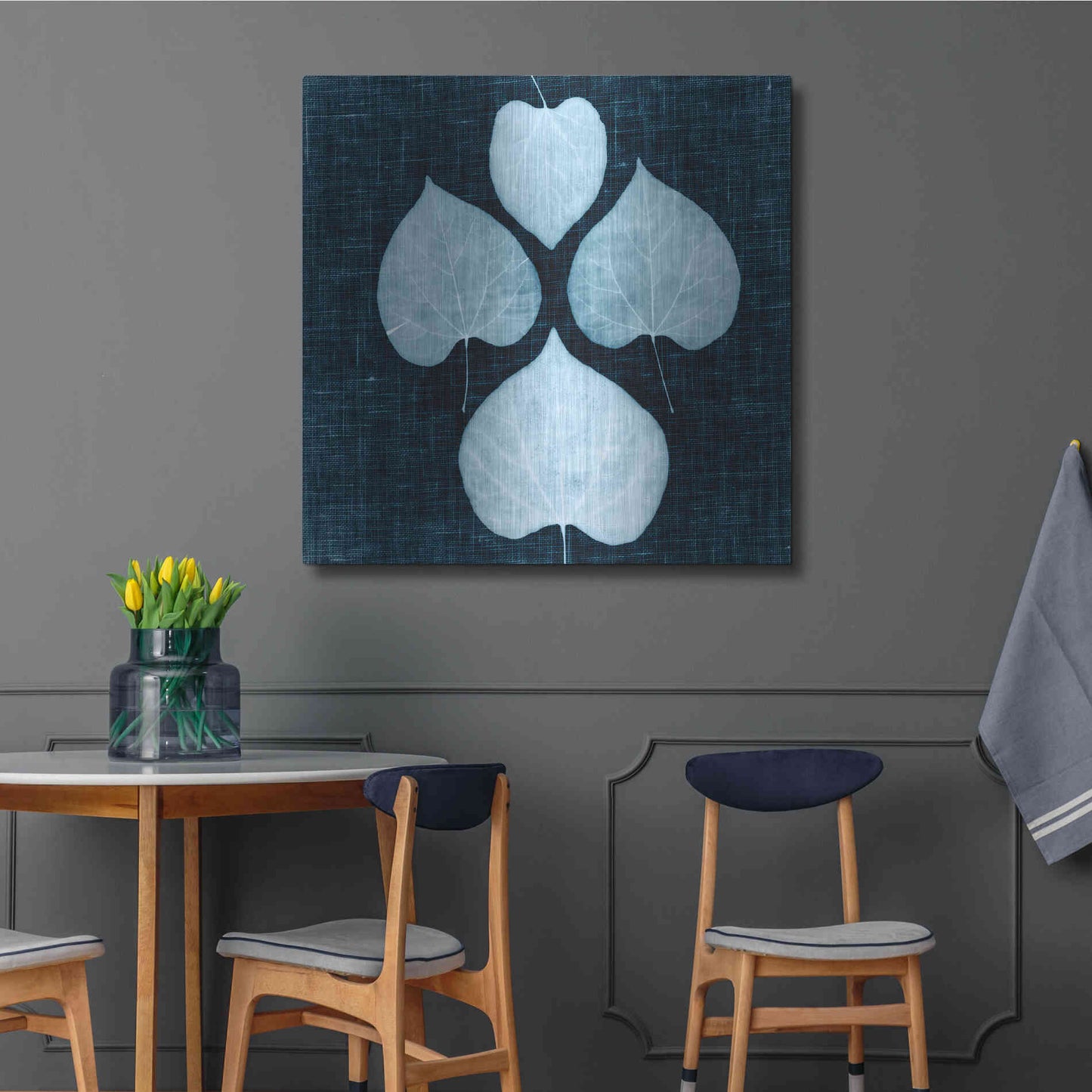 Luxe Metal Art 'Leaves on Linen IV' by Debra Van Swearingen, Metal Wall Art,36x36