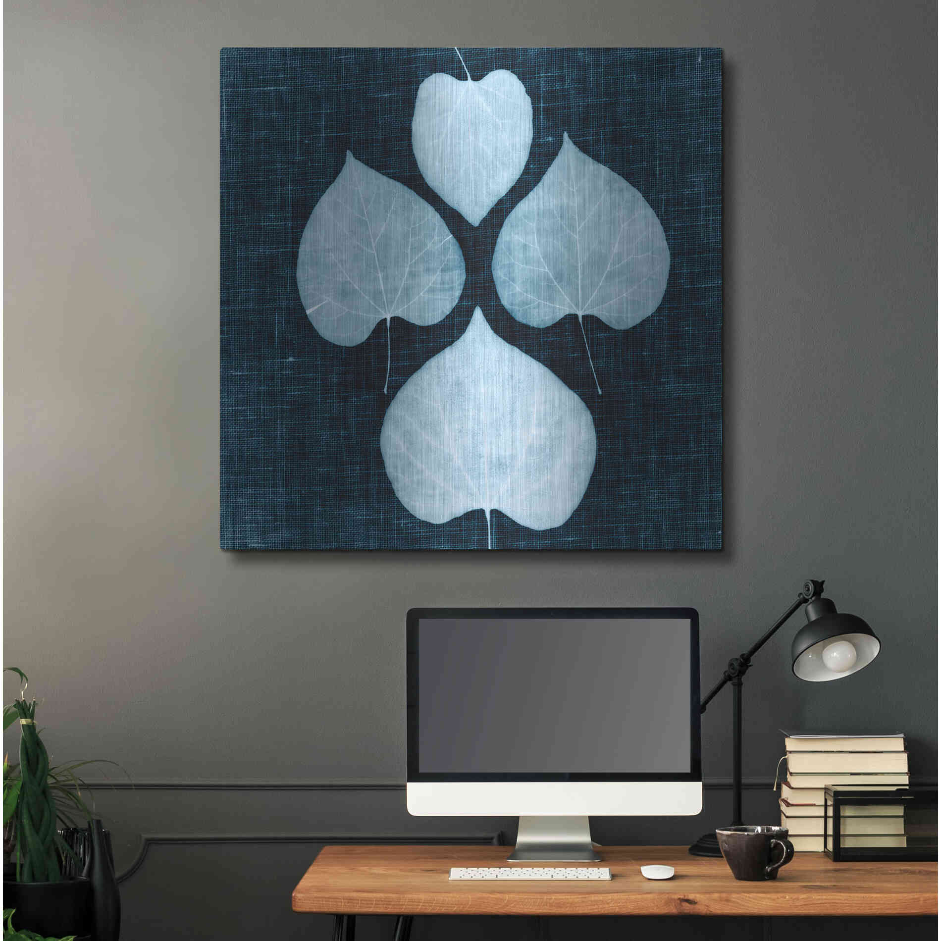 Luxe Metal Art 'Leaves on Linen IV' by Debra Van Swearingen, Metal Wall Art,36x36