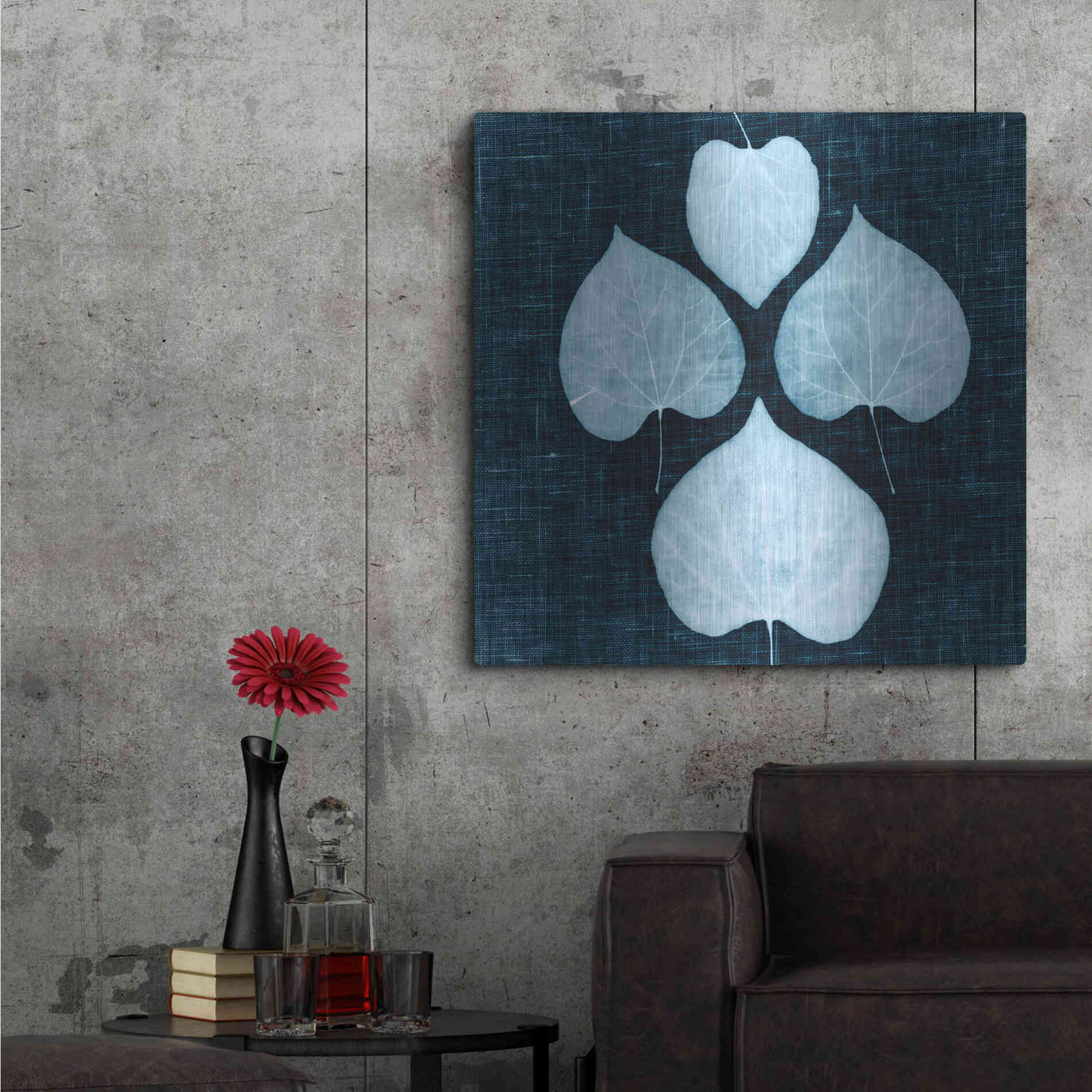Luxe Metal Art 'Leaves on Linen IV' by Debra Van Swearingen, Metal Wall Art,36x36