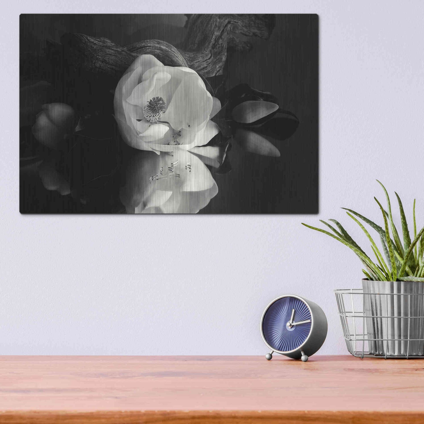 Luxe Metal Art 'Magnolia and Driftwood I' by Debra Van Swearingen, Metal Wall Art,16x12