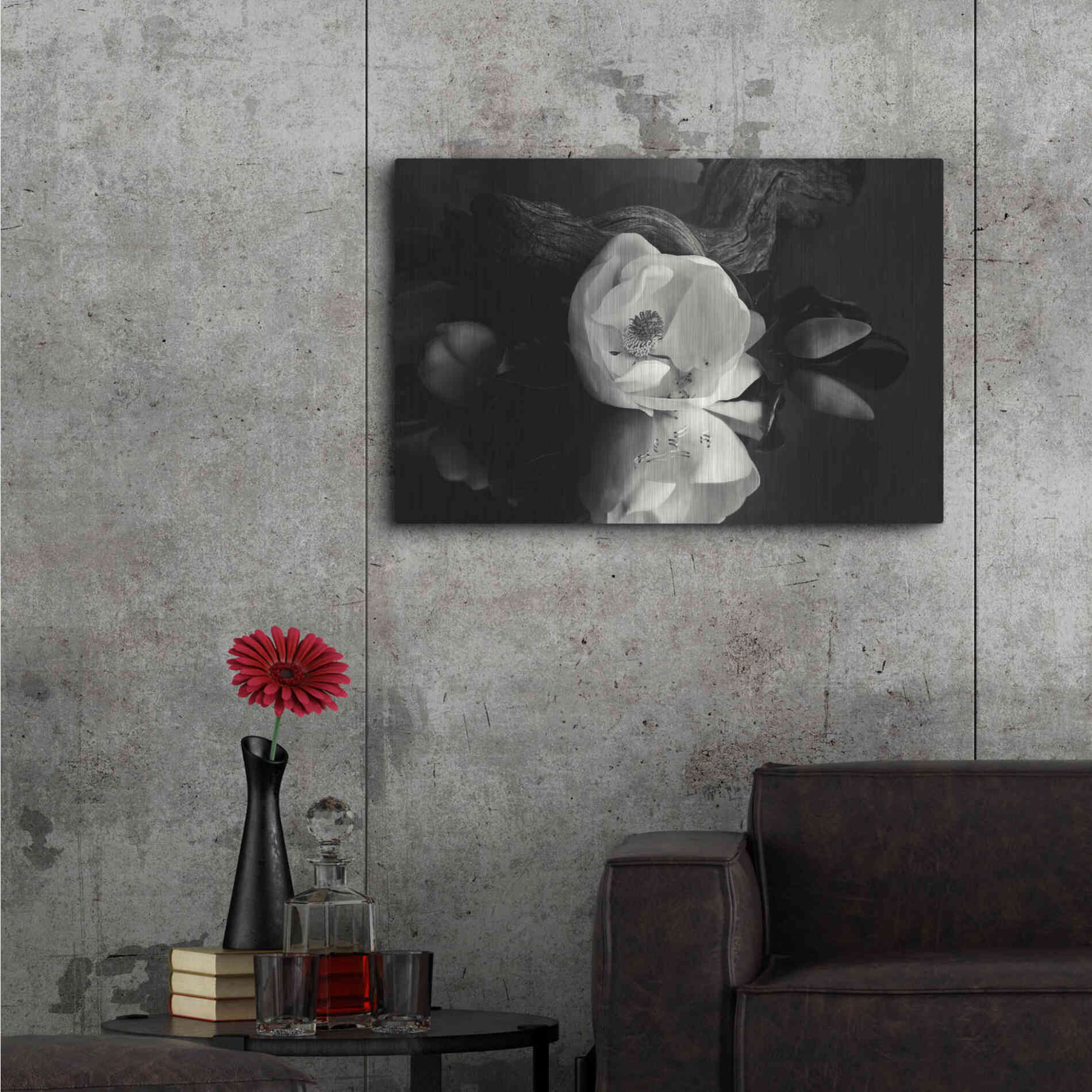 Luxe Metal Art 'Magnolia and Driftwood I' by Debra Van Swearingen, Metal Wall Art,36x24