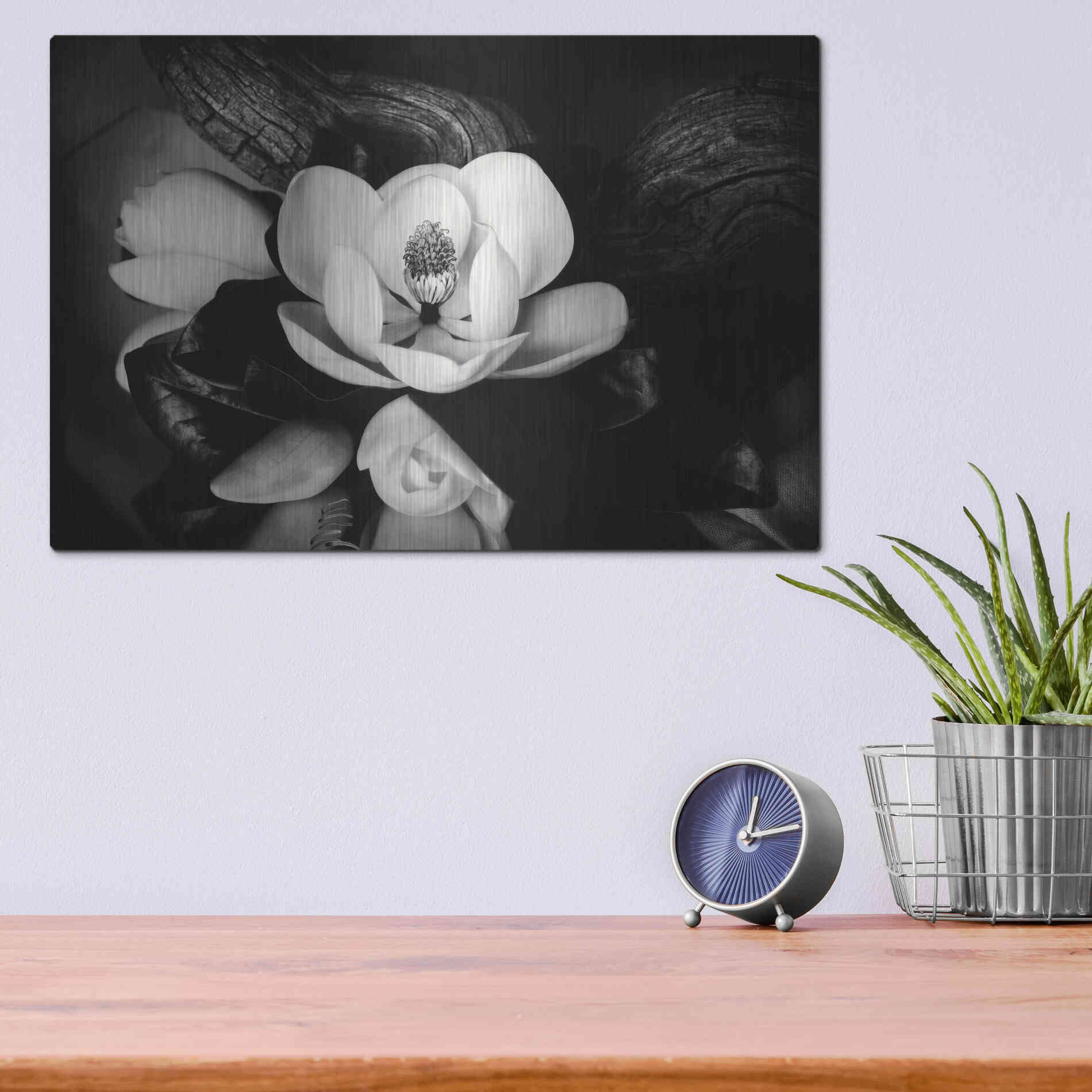 Luxe Metal Art 'Magnolia and Driftwood II' by Debra Van Swearingen, Metal Wall Art,16x12