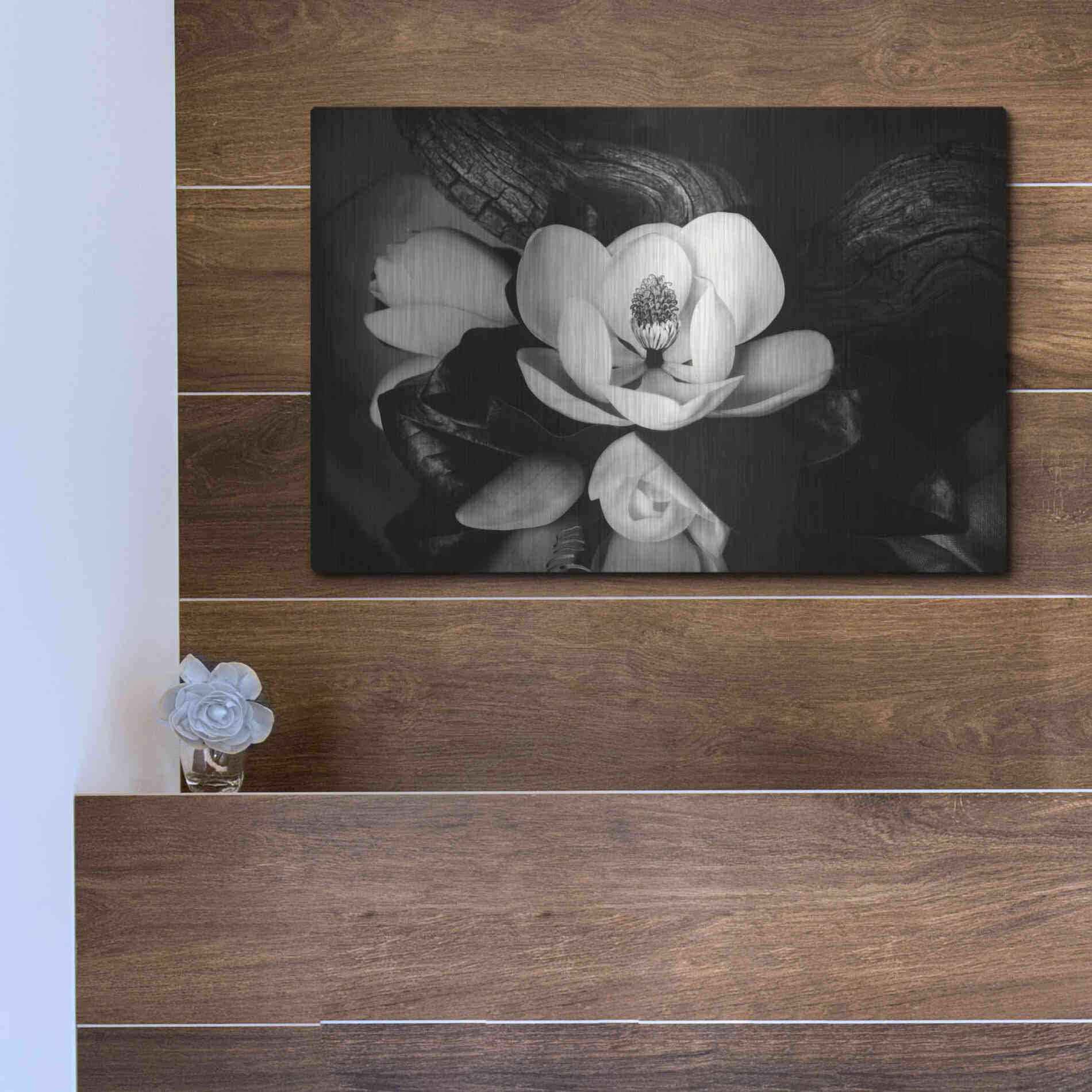 Luxe Metal Art 'Magnolia and Driftwood II' by Debra Van Swearingen, Metal Wall Art,16x12