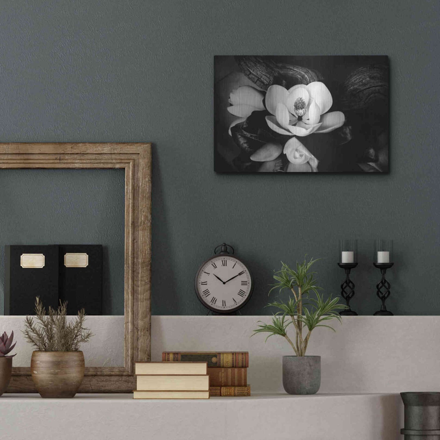 Luxe Metal Art 'Magnolia and Driftwood II' by Debra Van Swearingen, Metal Wall Art,16x12