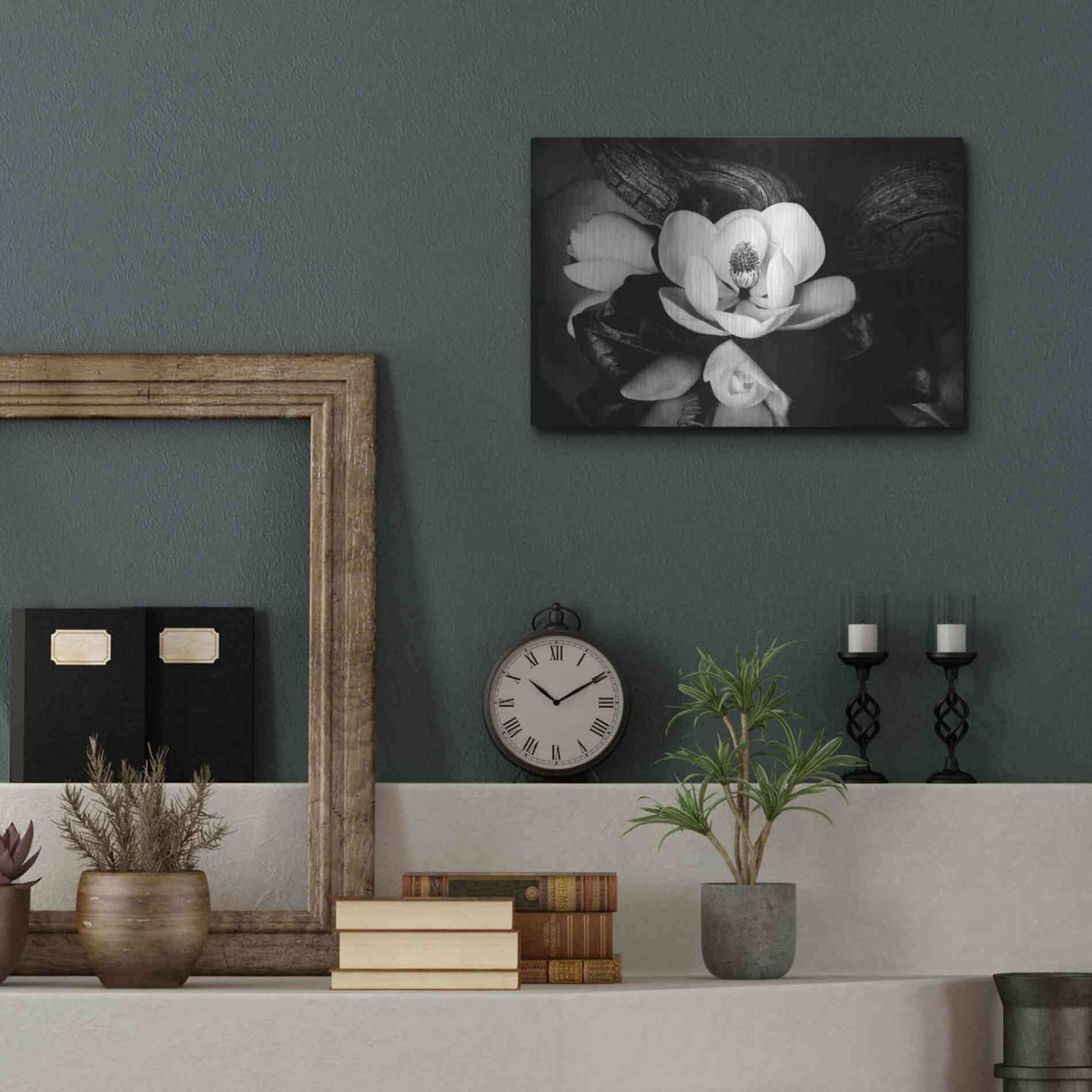 Luxe Metal Art 'Magnolia and Driftwood II' by Debra Van Swearingen, Metal Wall Art,16x12