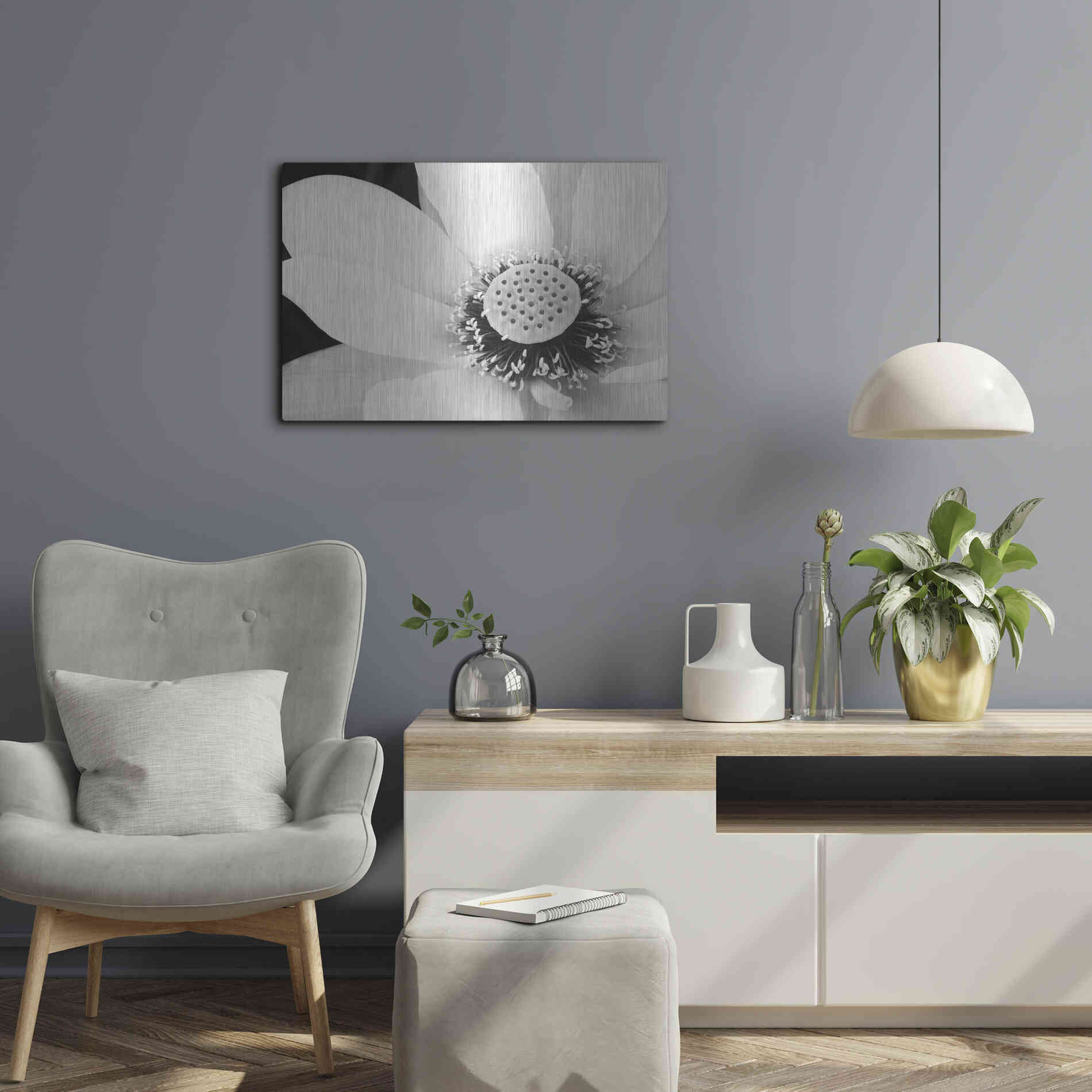 Luxe Metal Art 'Lotus Flower IV' by Debra Van Swearingen, Metal Wall Art,24x16