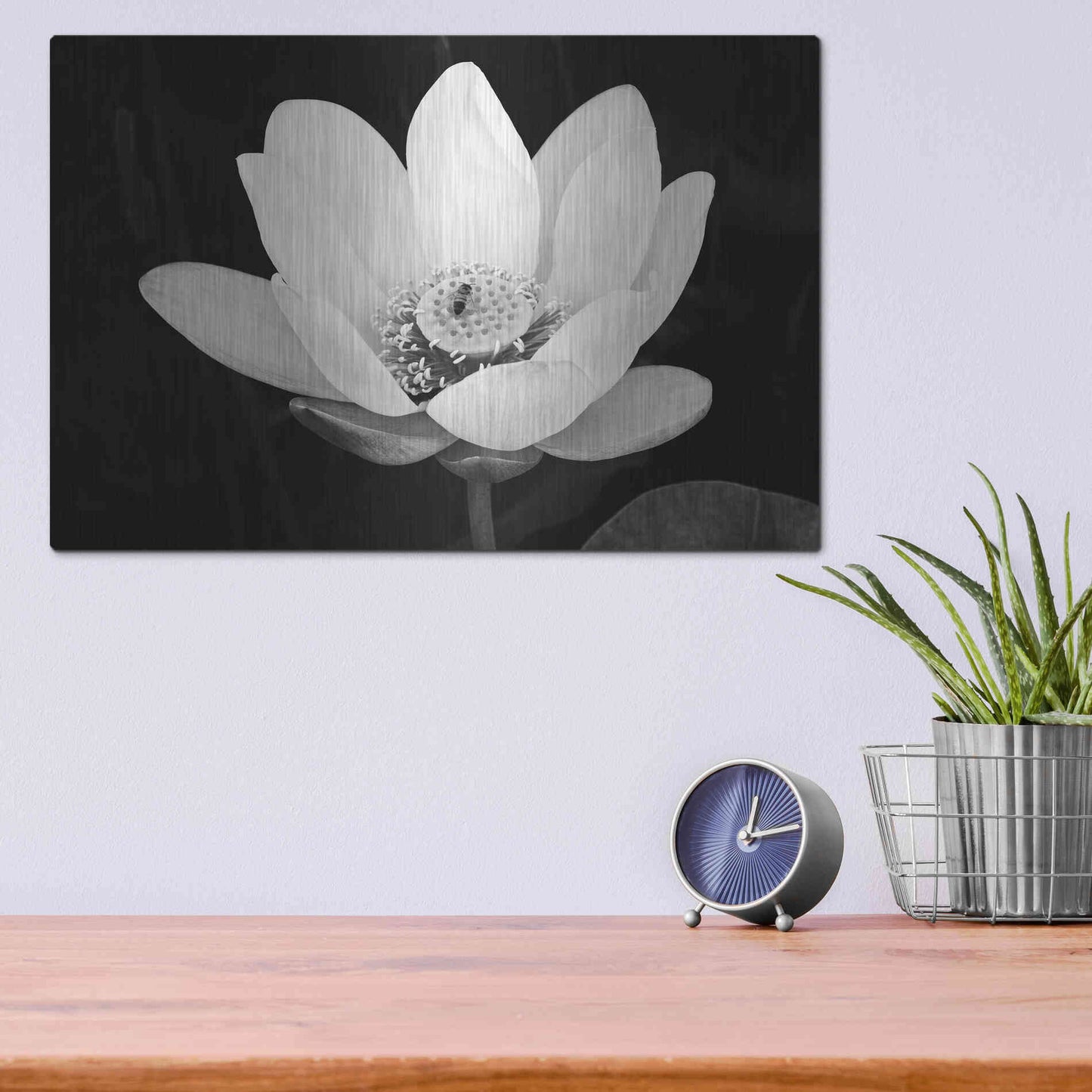 Luxe Metal Art 'Lotus Flower I v2' by Debra Van Swearingen, Metal Wall Art,16x12