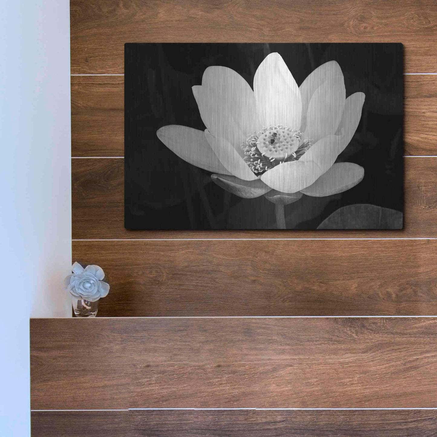 Luxe Metal Art 'Lotus Flower I v2' by Debra Van Swearingen, Metal Wall Art,16x12