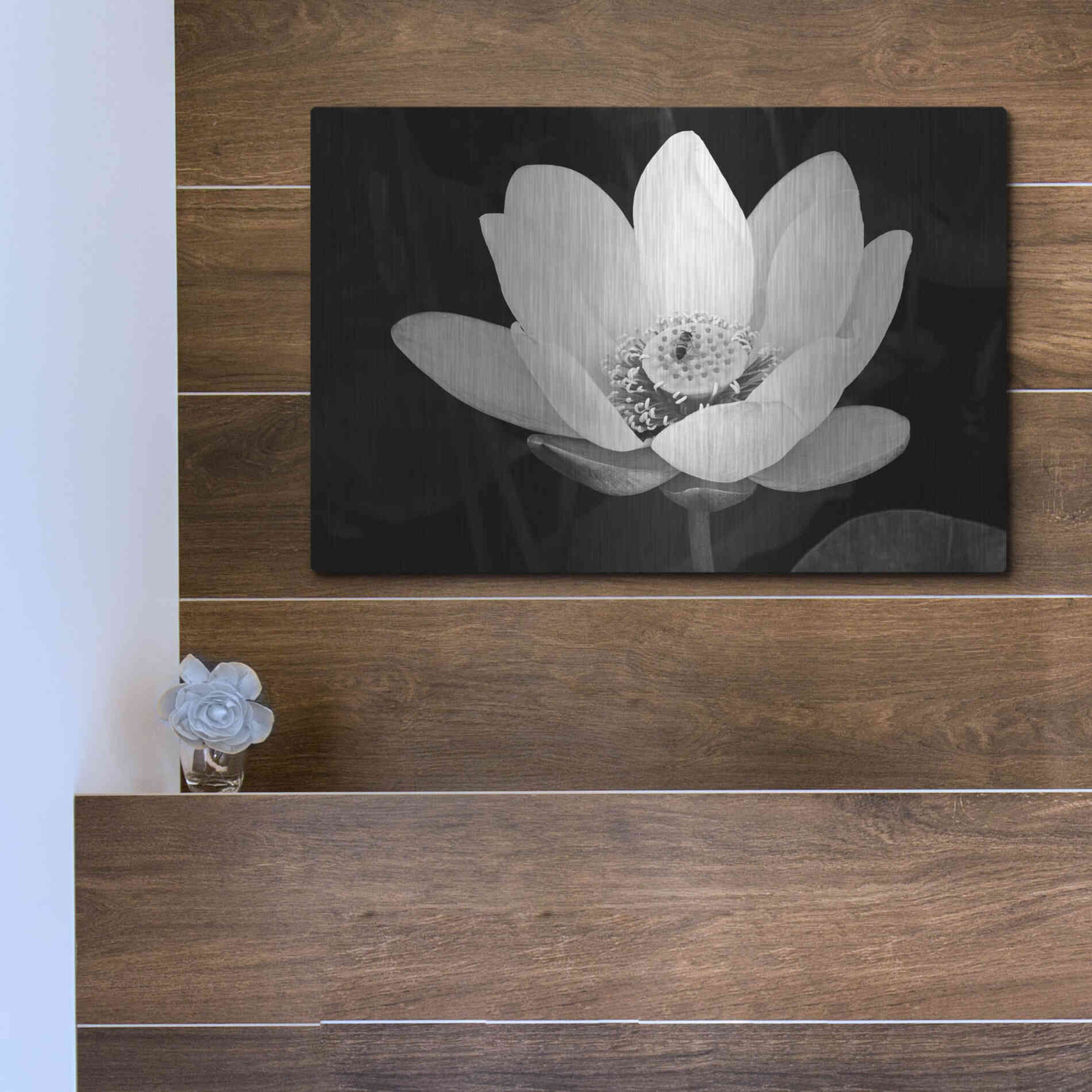 Luxe Metal Art 'Lotus Flower I v2' by Debra Van Swearingen, Metal Wall Art,16x12