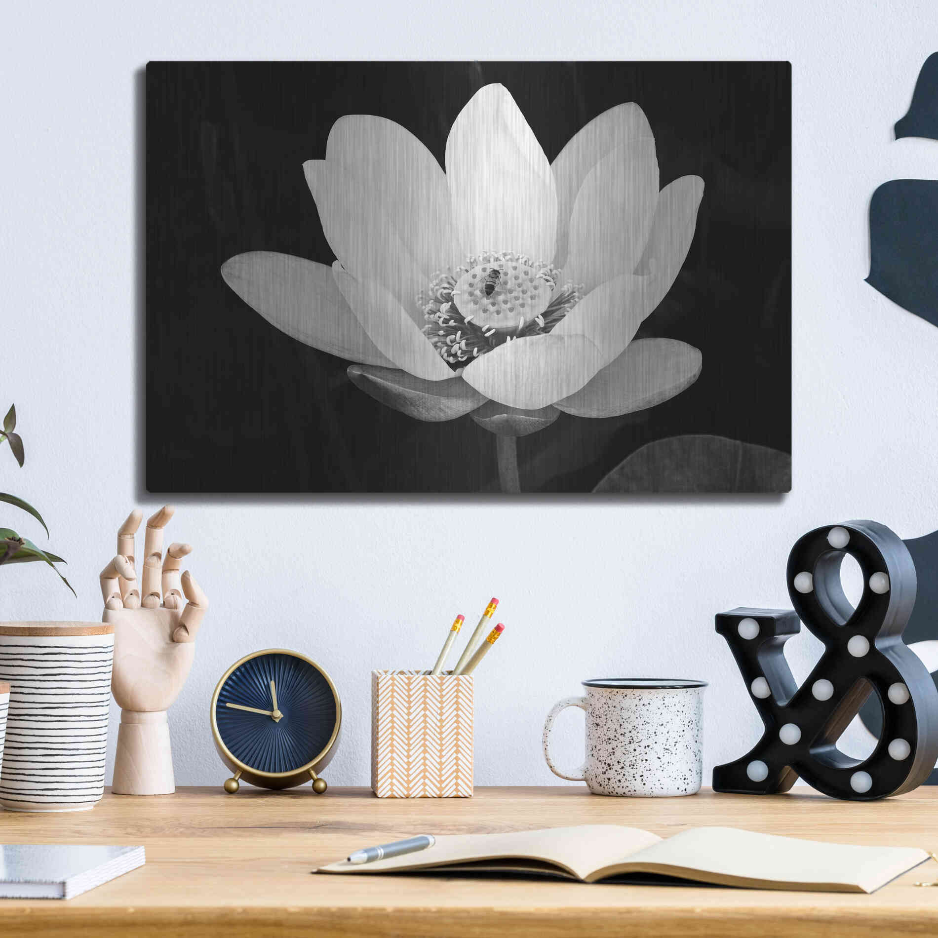 Luxe Metal Art 'Lotus Flower I v2' by Debra Van Swearingen, Metal Wall Art,16x12