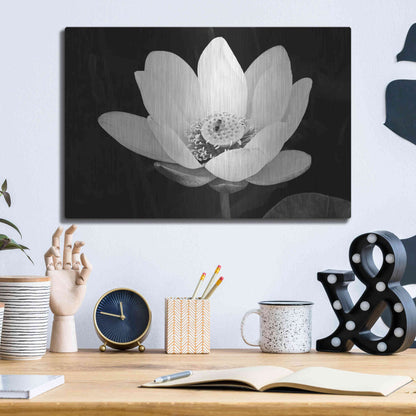 Luxe Metal Art 'Lotus Flower I v2' by Debra Van Swearingen, Metal Wall Art,16x12