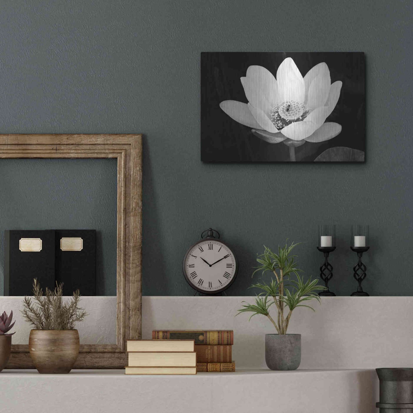 Luxe Metal Art 'Lotus Flower I v2' by Debra Van Swearingen, Metal Wall Art,16x12