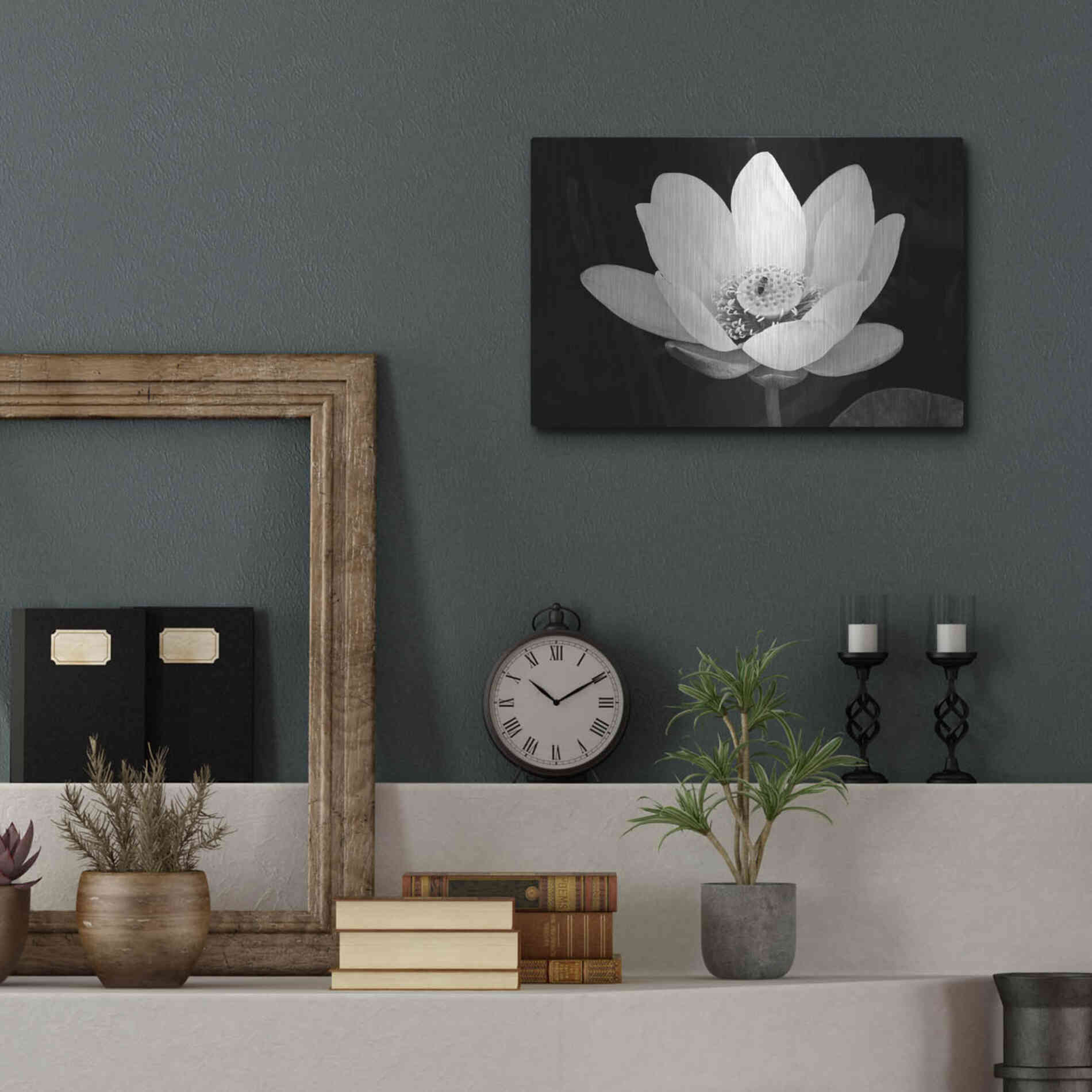 Luxe Metal Art 'Lotus Flower I v2' by Debra Van Swearingen, Metal Wall Art,16x12
