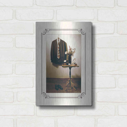 Luxe Metal Art 'Anticipation Him' by Debra Van Swearingen, Metal Wall Art,12x16