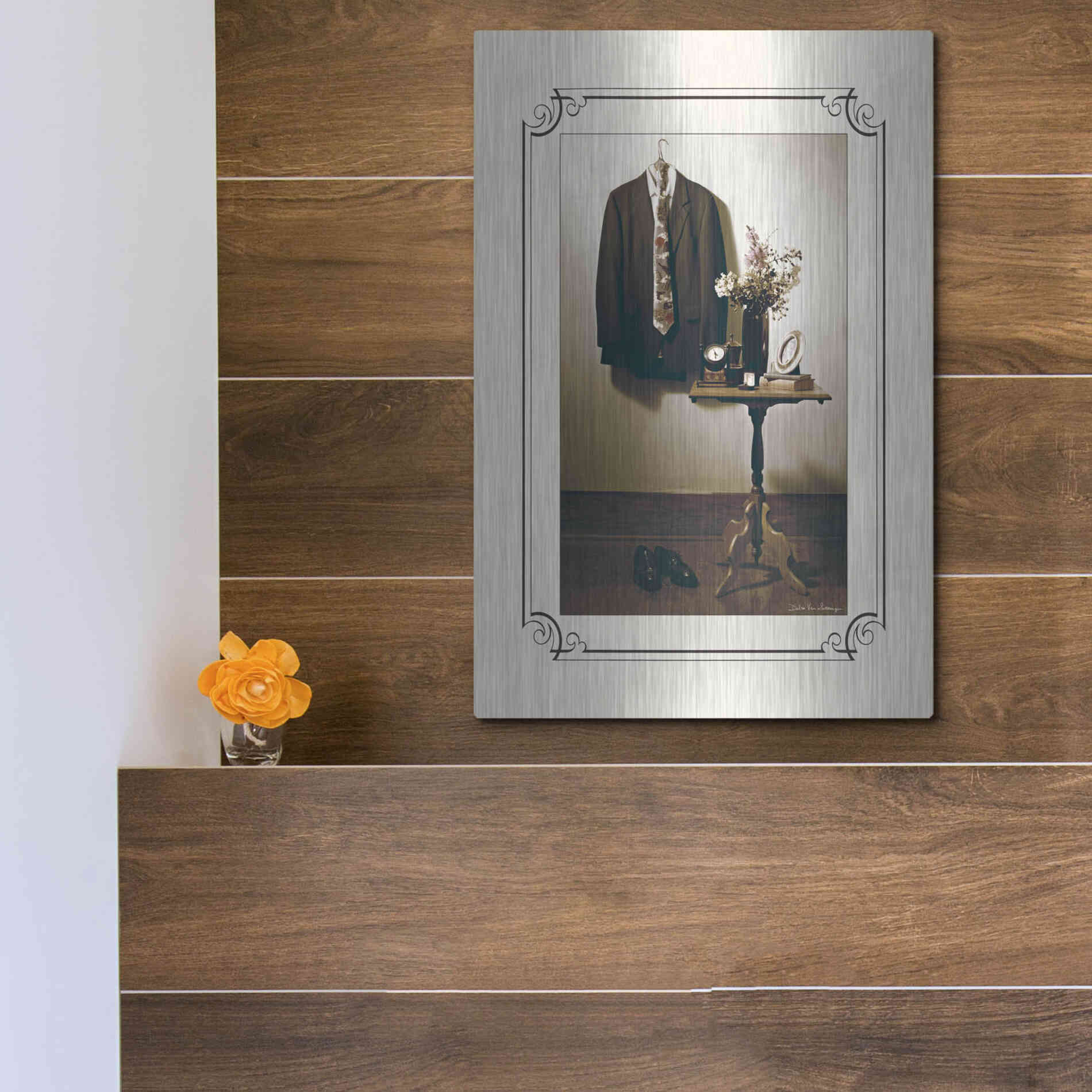 Luxe Metal Art 'Anticipation Him' by Debra Van Swearingen, Metal Wall Art,12x16