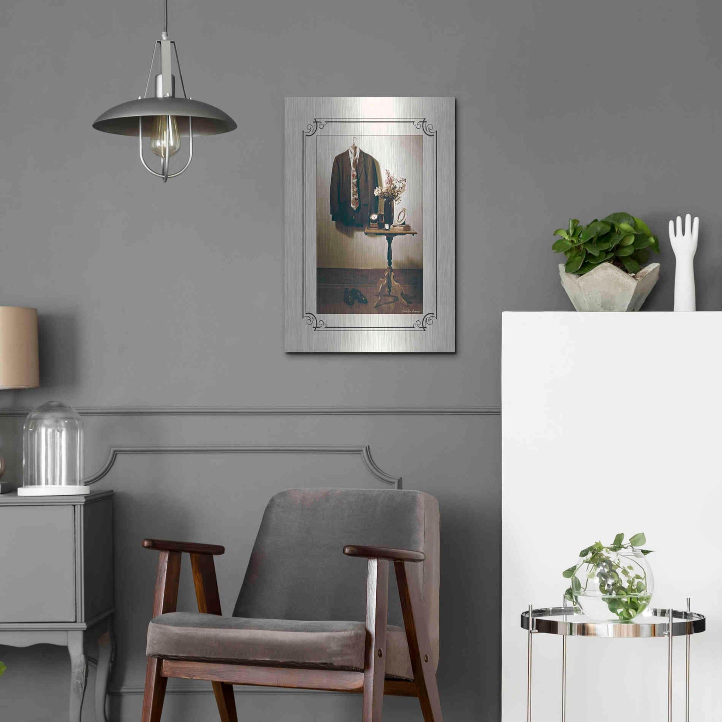 Luxe Metal Art 'Anticipation Him' by Debra Van Swearingen, Metal Wall Art,16x24