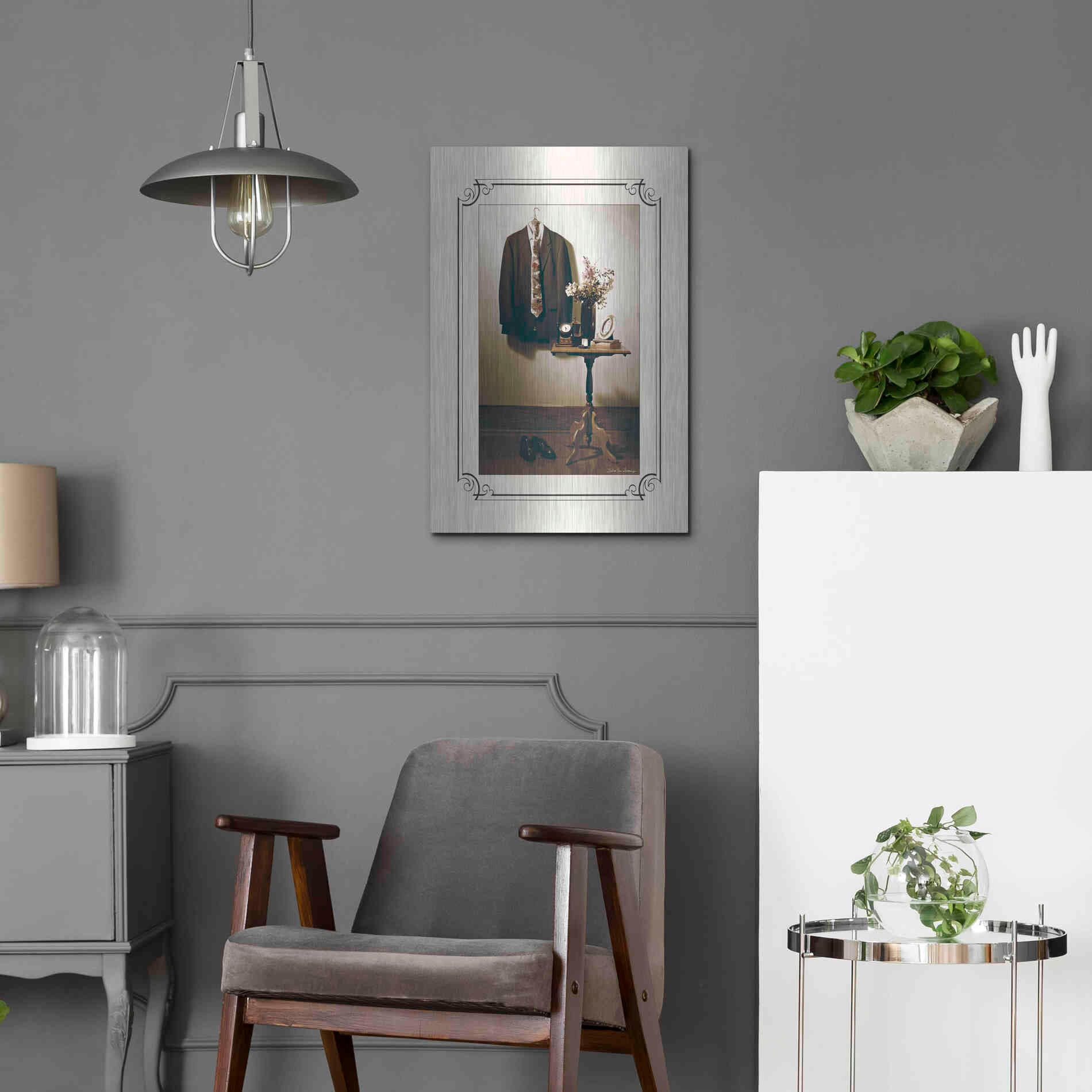 Luxe Metal Art 'Anticipation Him' by Debra Van Swearingen, Metal Wall Art,16x24