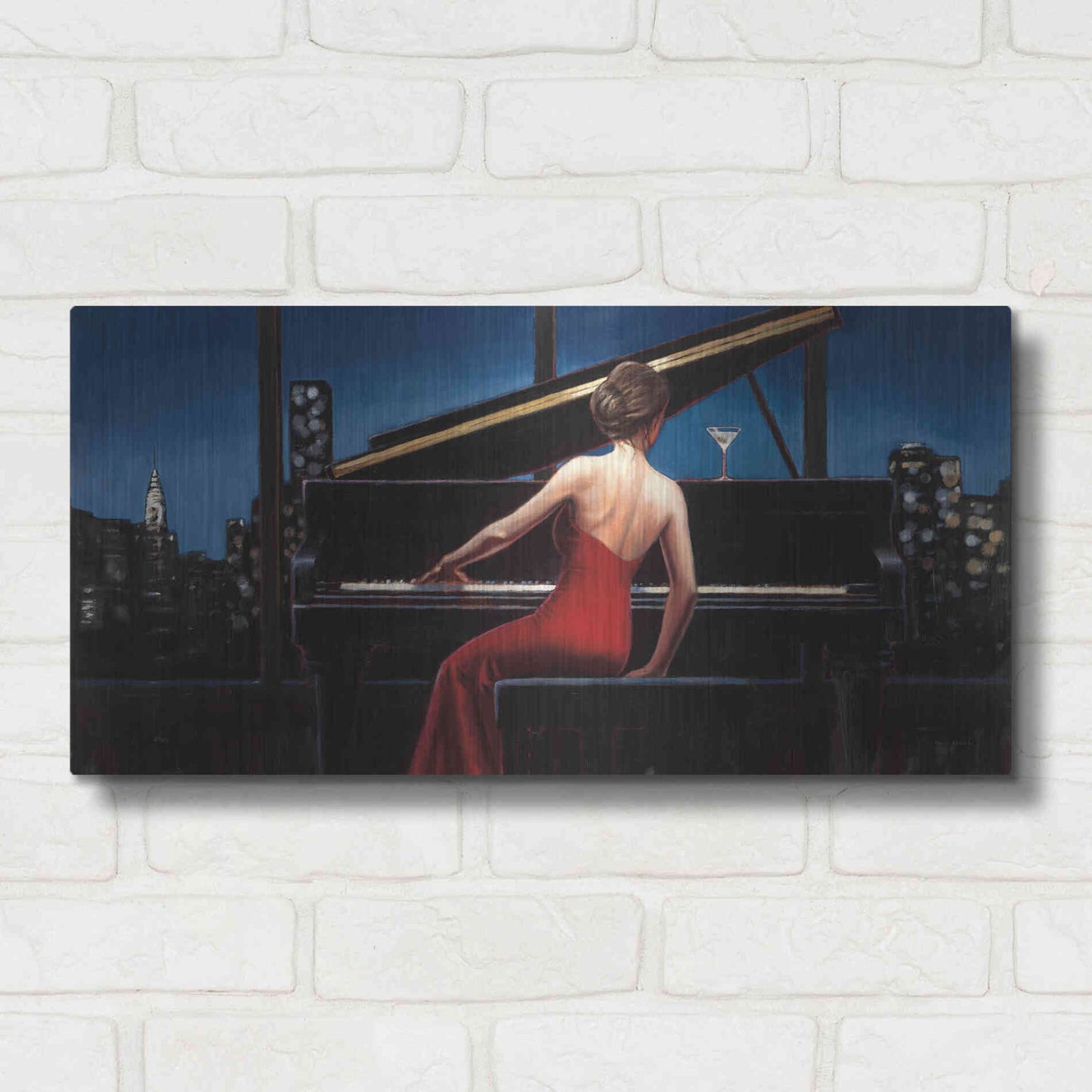 Luxe Metal Art 'Lady in Red' by Marco Fabiano, Metal Wall Art,24x12