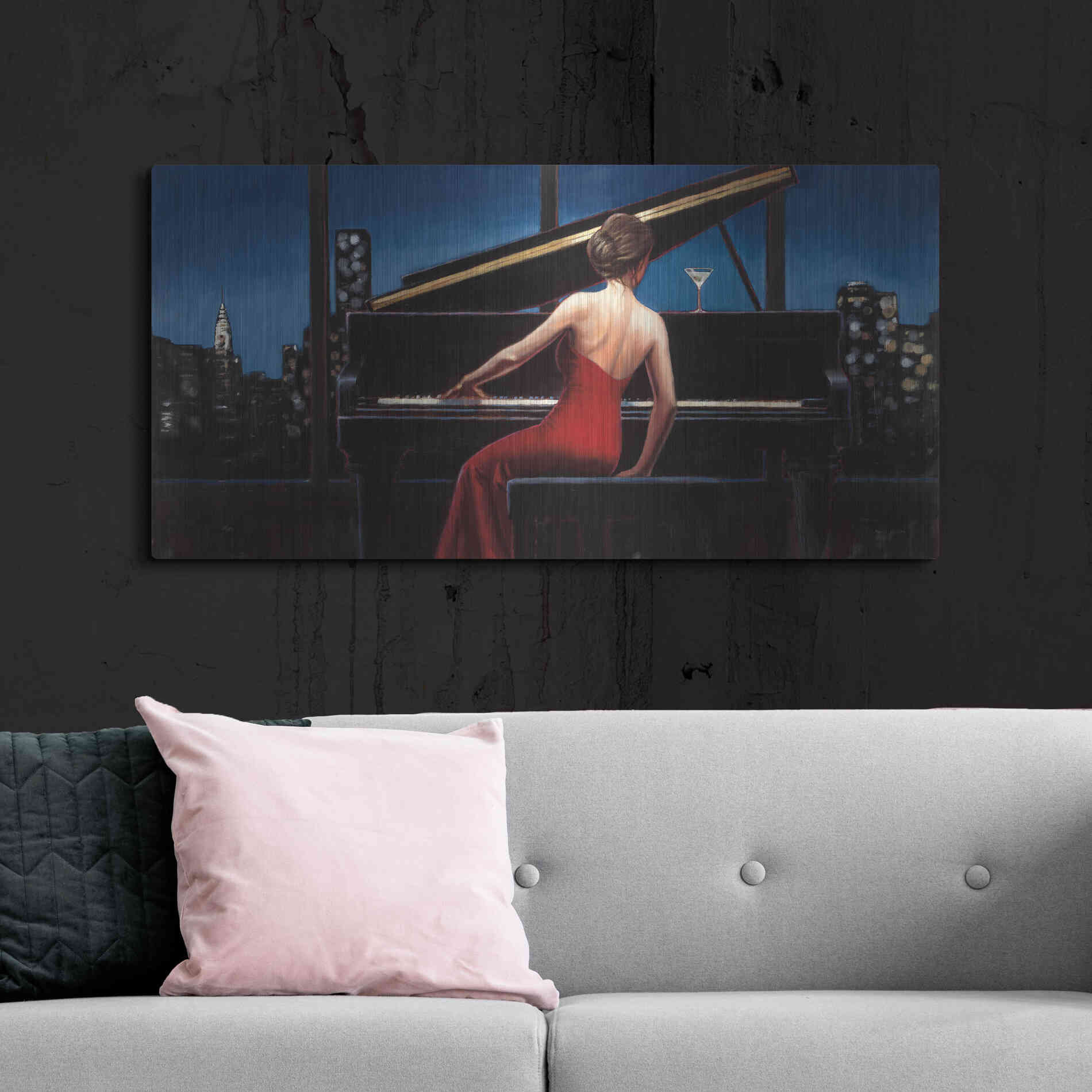 Luxe Metal Art 'Lady in Red' by Marco Fabiano, Metal Wall Art,48x24