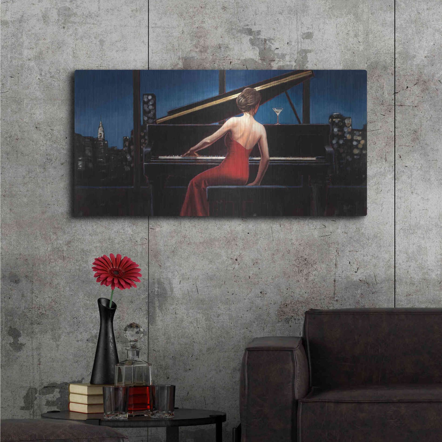 Luxe Metal Art 'Lady in Red' by Marco Fabiano, Metal Wall Art,48x24