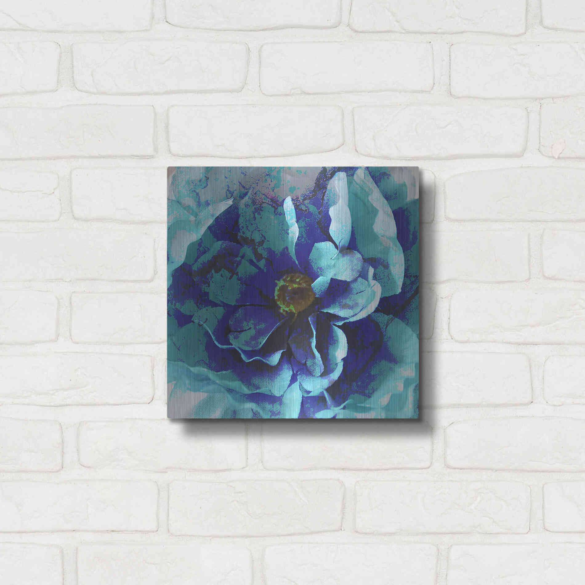 Luxe Metal Art 'Blue Flower' by Shandra Smith, Metal Wall Art,12x12