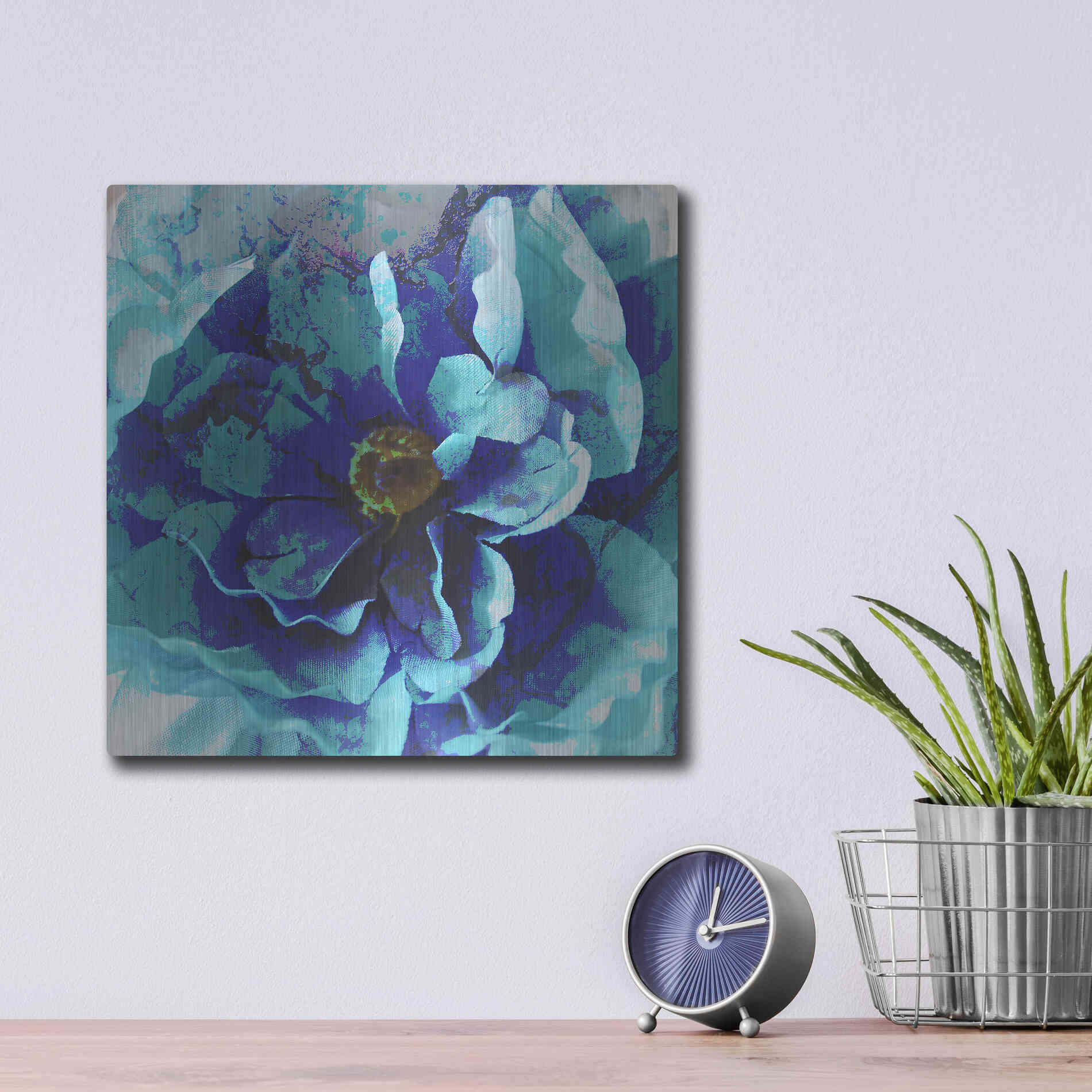 Luxe Metal Art 'Blue Flower' by Shandra Smith, Metal Wall Art,12x12