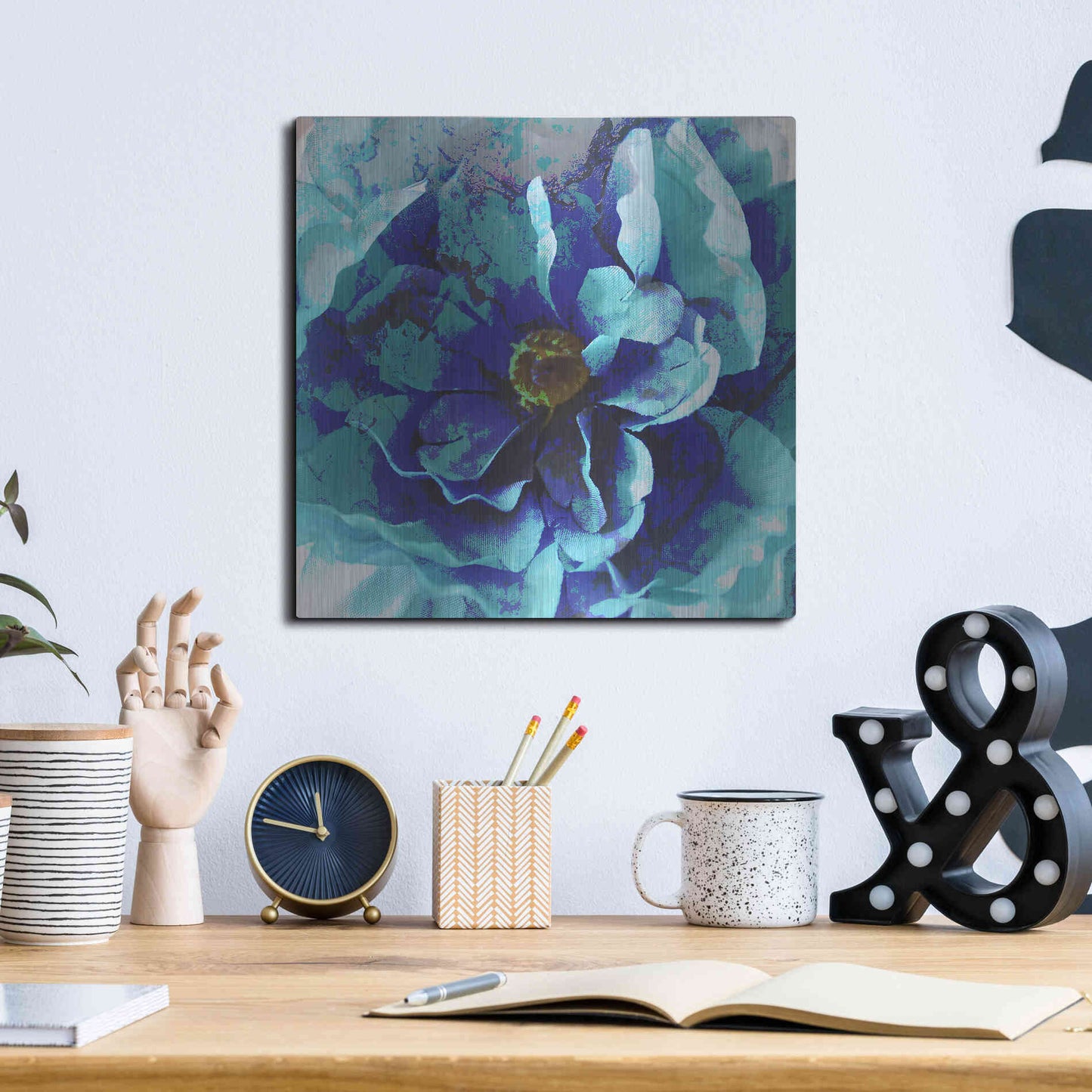 Luxe Metal Art 'Blue Flower' by Shandra Smith, Metal Wall Art,12x12