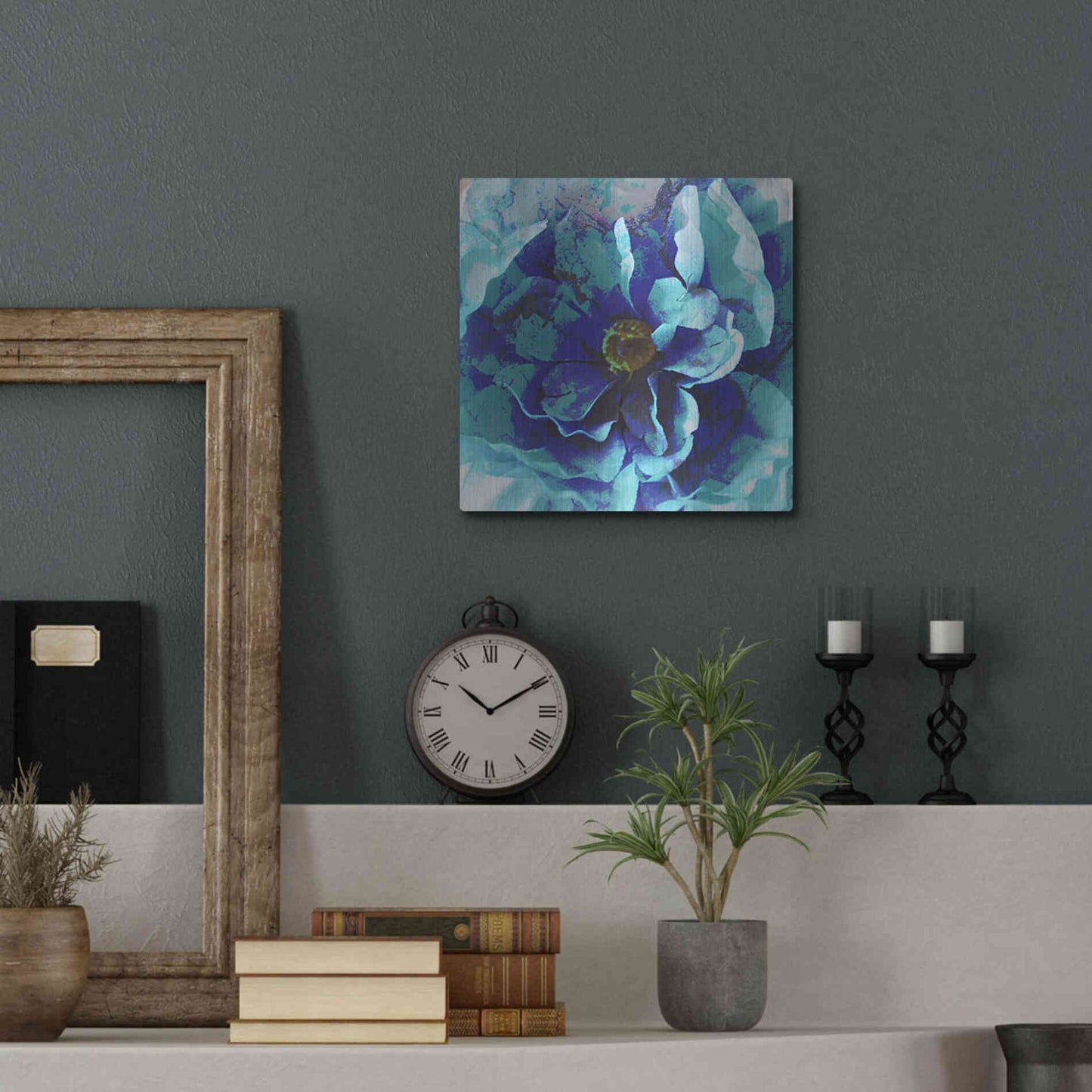 Luxe Metal Art 'Blue Flower' by Shandra Smith, Metal Wall Art,12x12