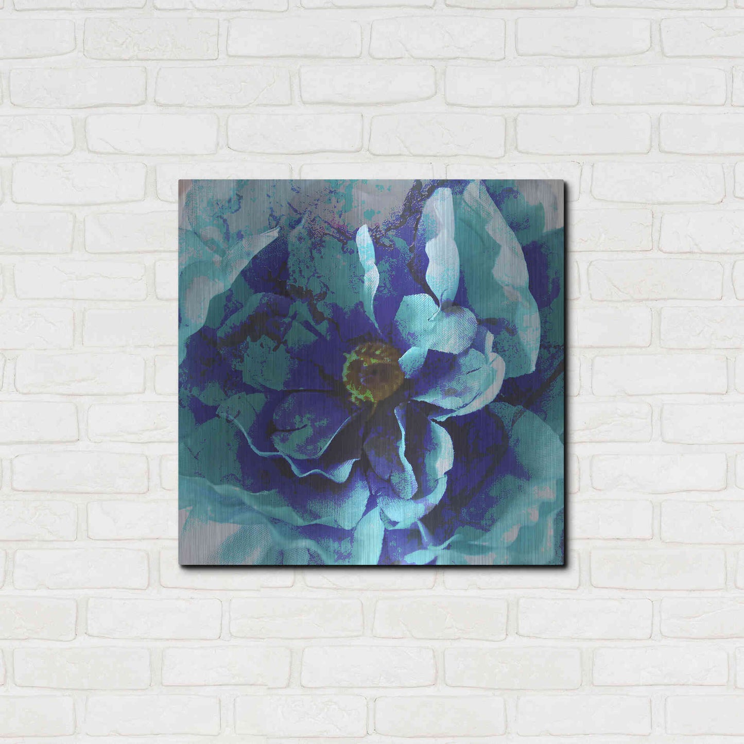 Luxe Metal Art 'Blue Flower' by Shandra Smith, Metal Wall Art,24x24