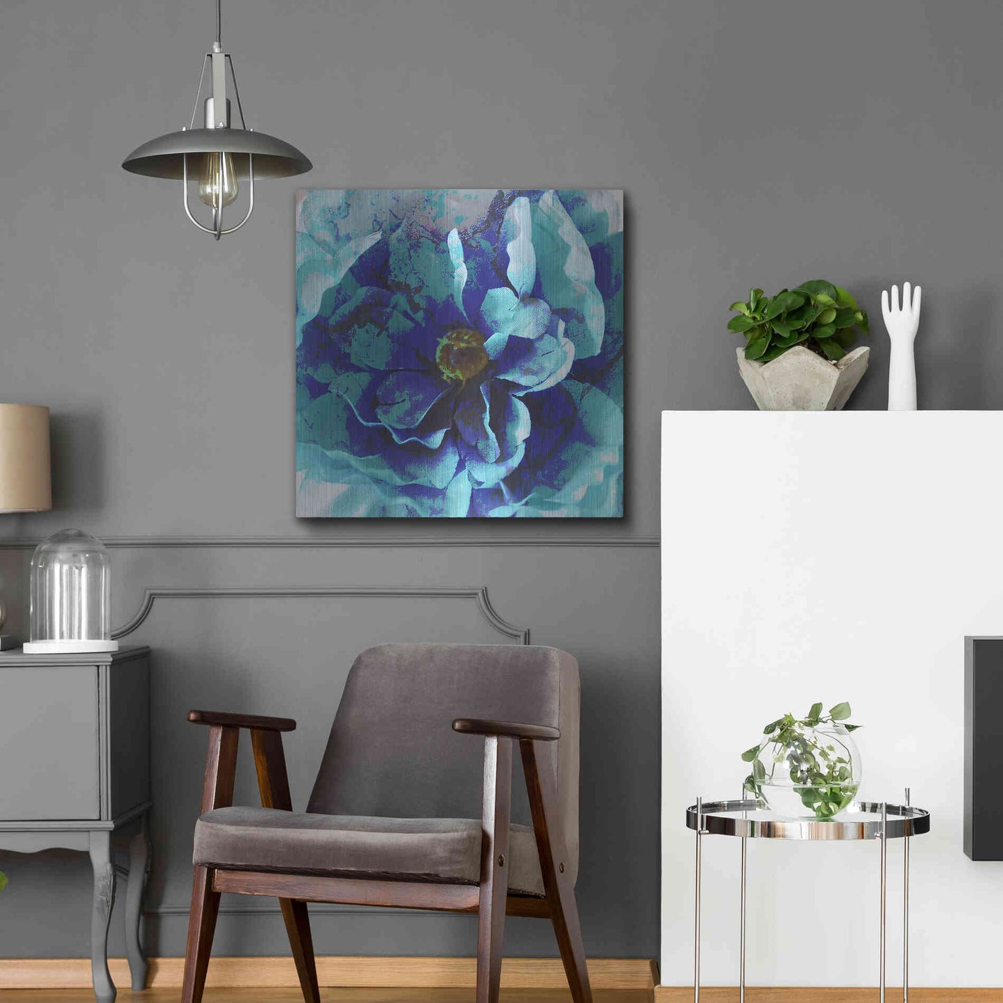 Luxe Metal Art 'Blue Flower' by Shandra Smith, Metal Wall Art,24x24