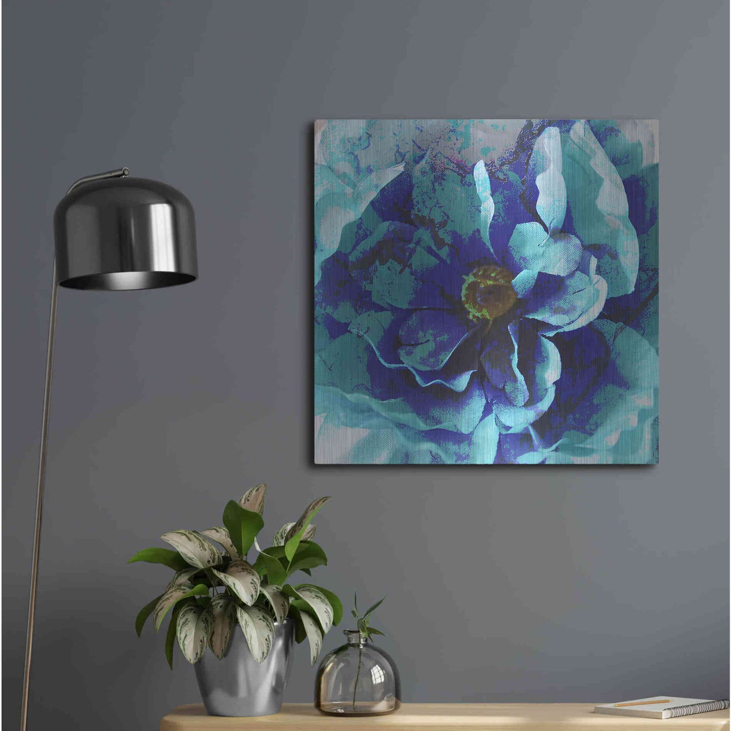Luxe Metal Art 'Blue Flower' by Shandra Smith, Metal Wall Art,24x24