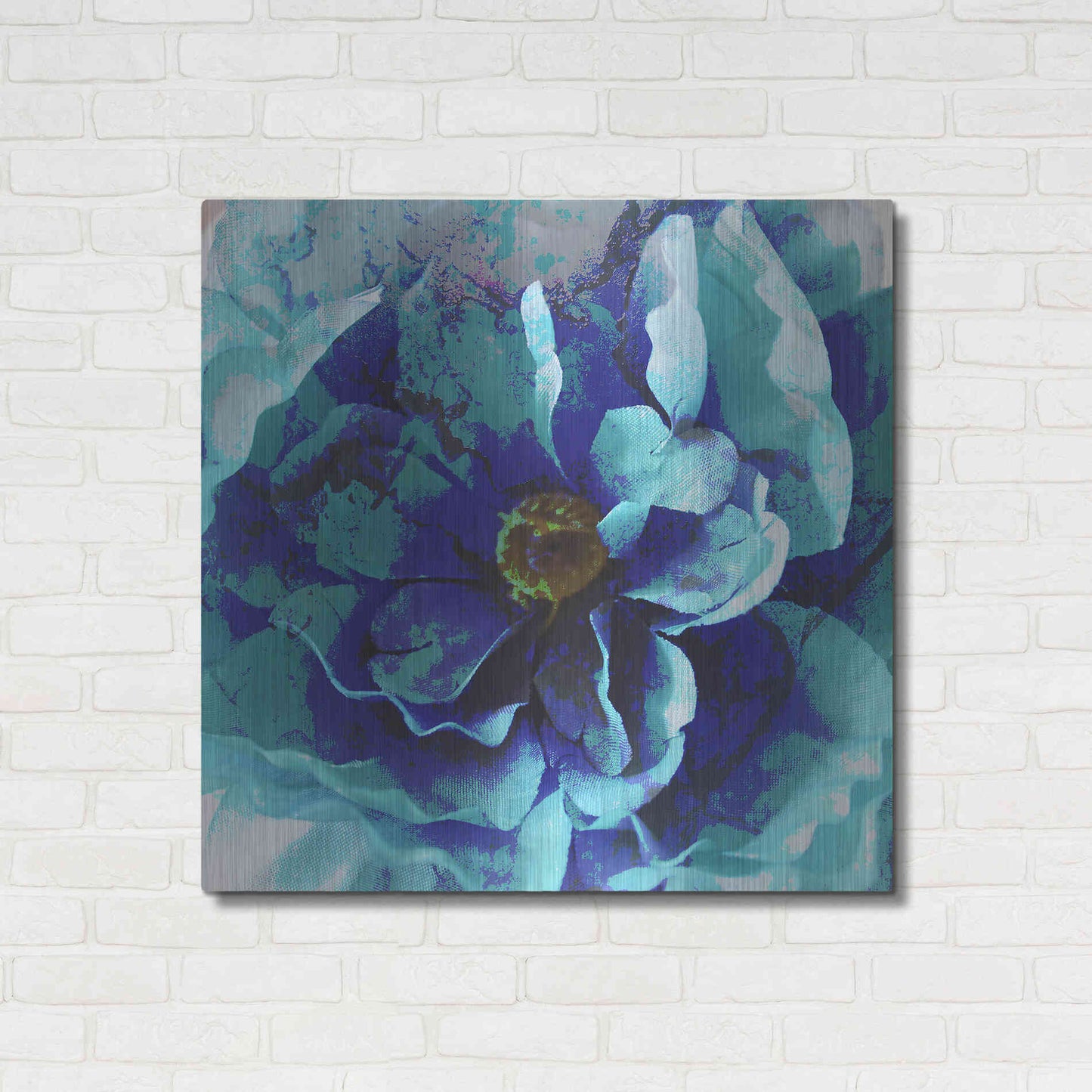 Luxe Metal Art 'Blue Flower' by Shandra Smith, Metal Wall Art,36x36
