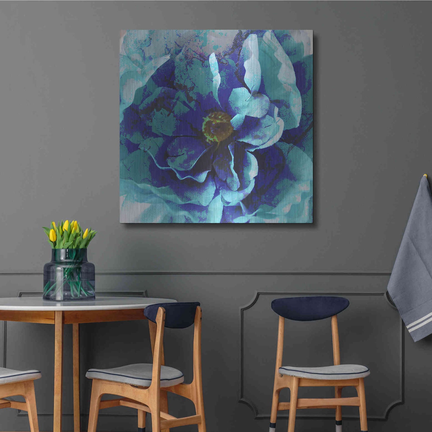 Luxe Metal Art 'Blue Flower' by Shandra Smith, Metal Wall Art,36x36