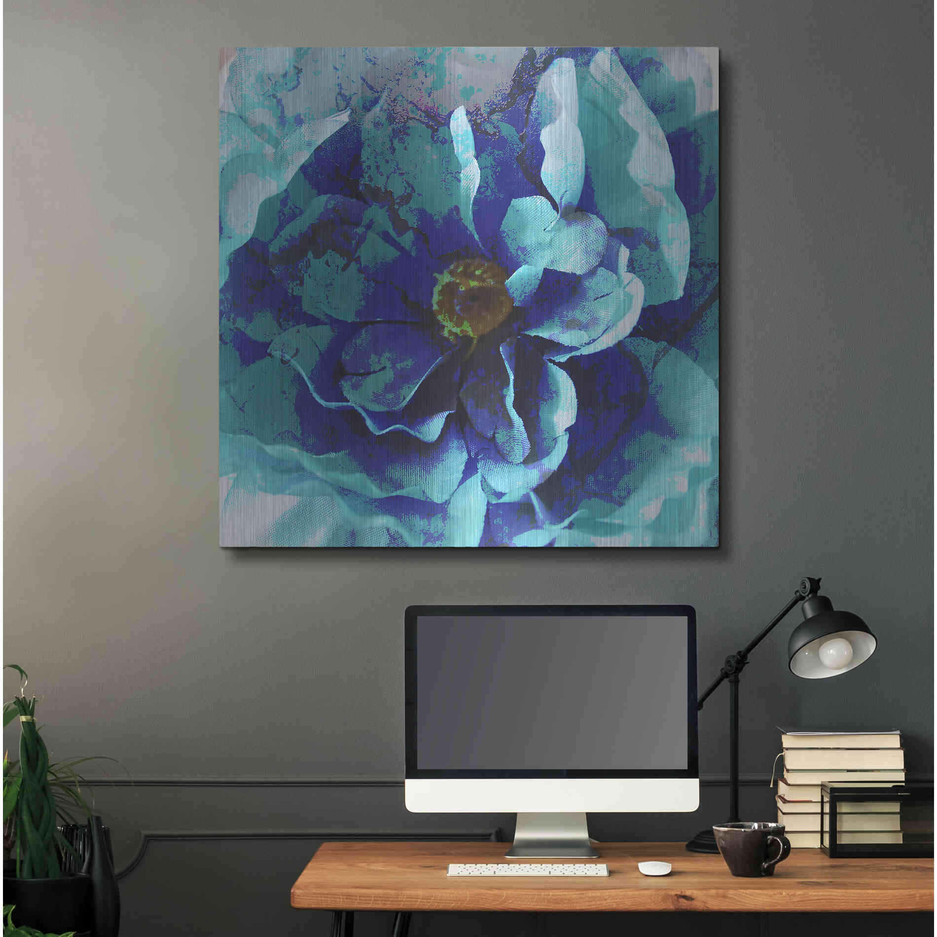 Luxe Metal Art 'Blue Flower' by Shandra Smith, Metal Wall Art,36x36