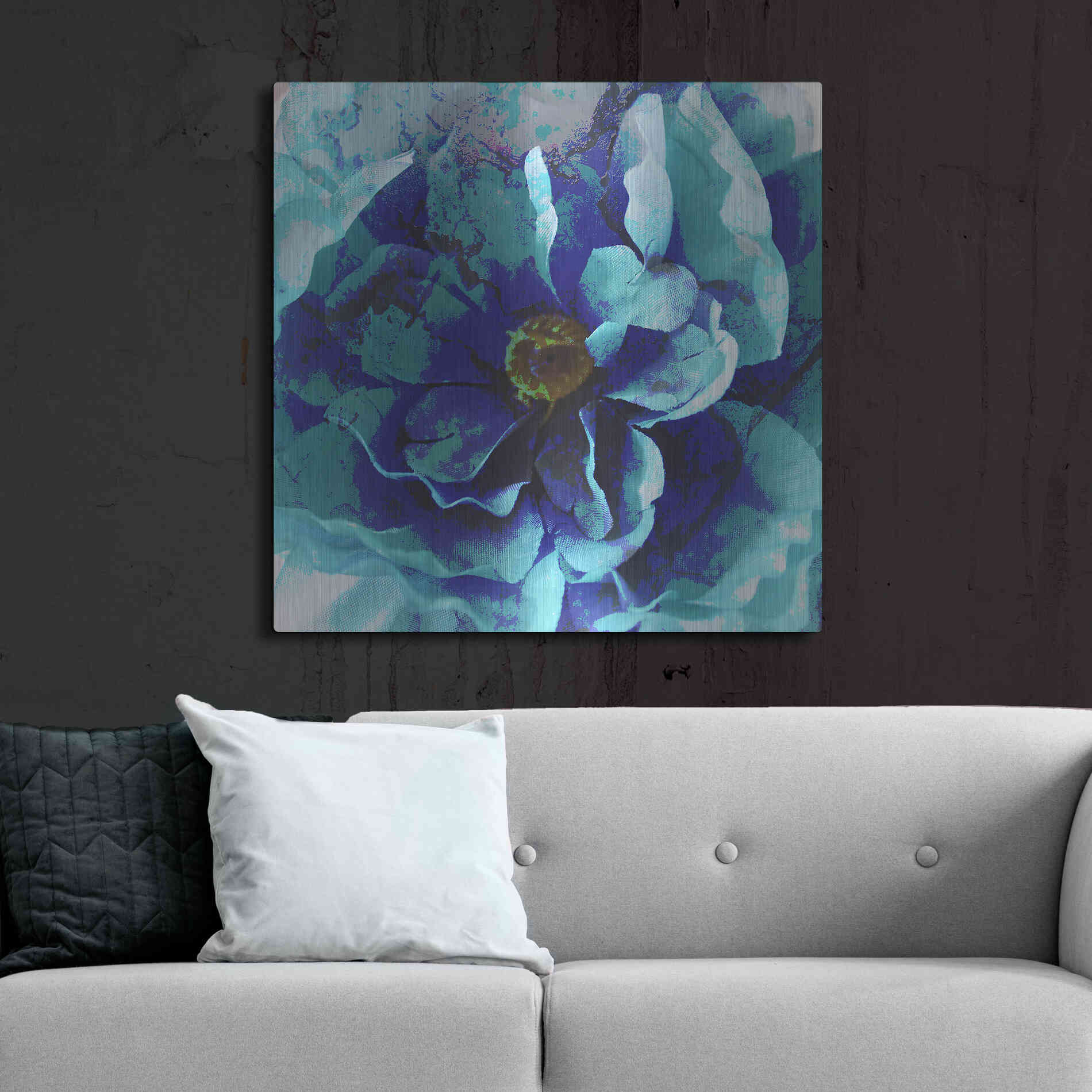Luxe Metal Art 'Blue Flower' by Shandra Smith, Metal Wall Art,36x36