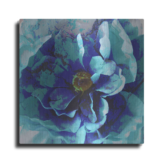 Luxe Metal Art 'Blue Flower' by Shandra Smith, Metal Wall Art