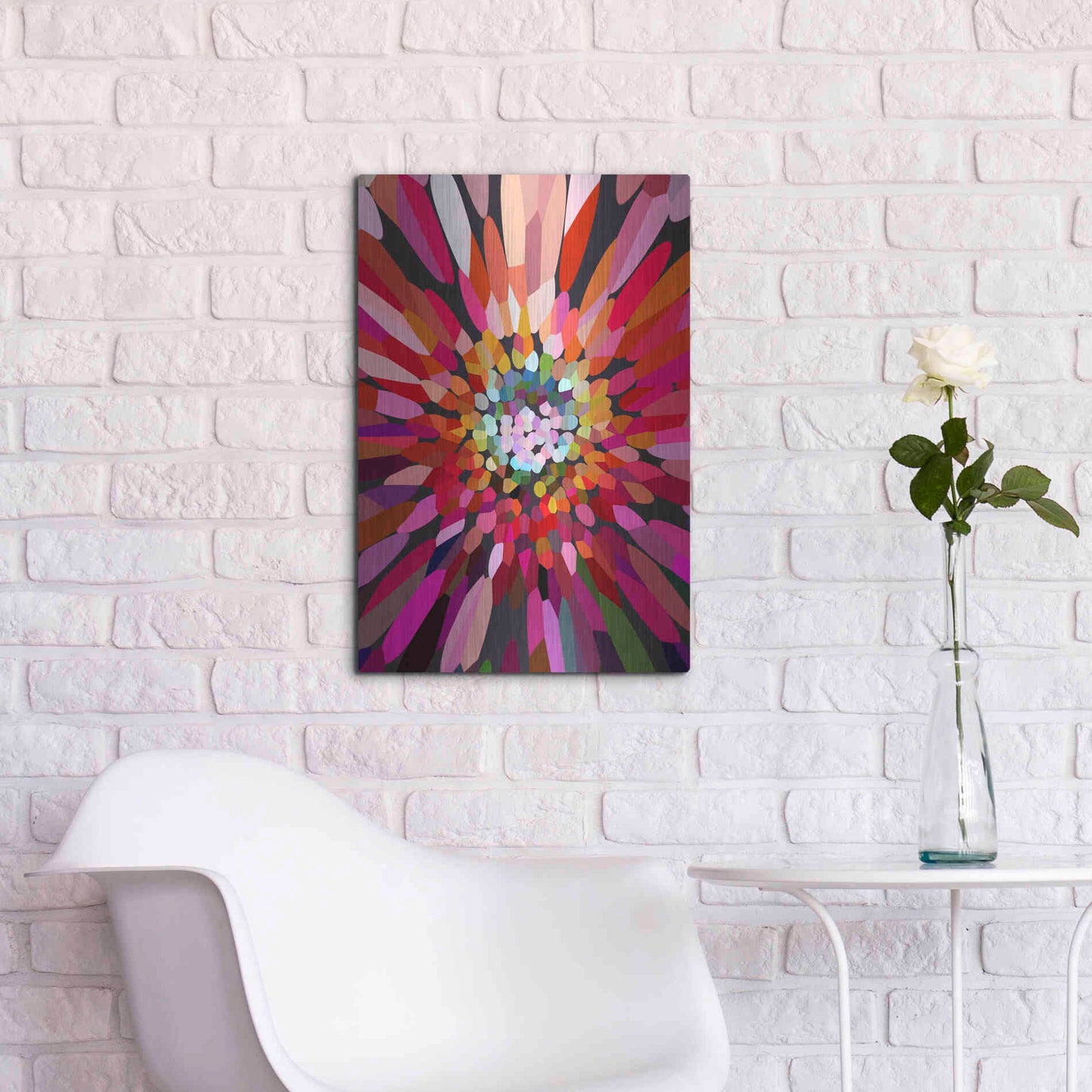 Luxe Metal Art 'Pink Flower' by Shandra Smith, Metal Wall Art,16x24