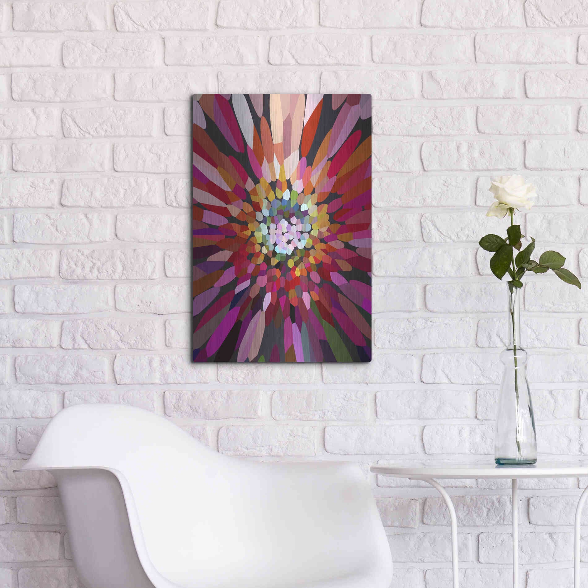 Luxe Metal Art 'Pink Flower' by Shandra Smith, Metal Wall Art,16x24