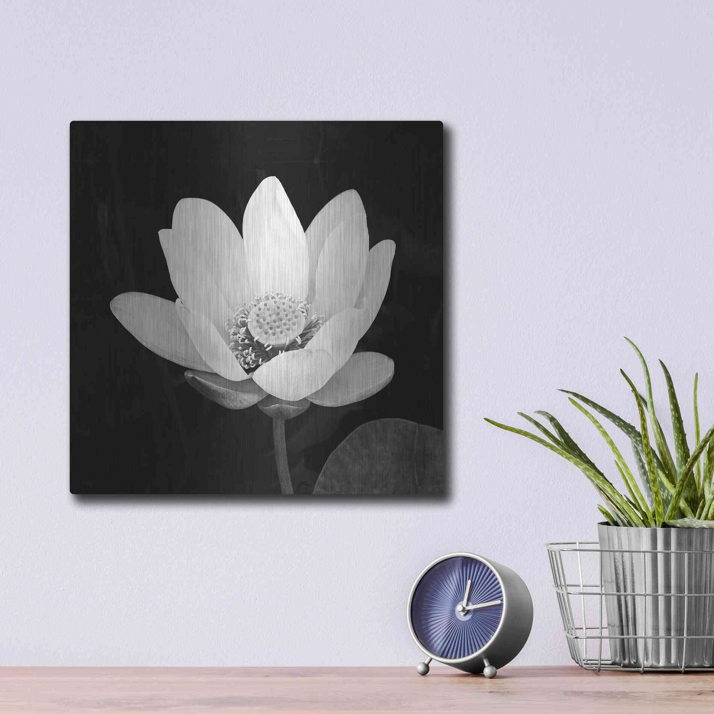 Luxe Metal Art 'Lotus Flower I' by Debra Van Swearingen, Metal Wall Art,12x12
