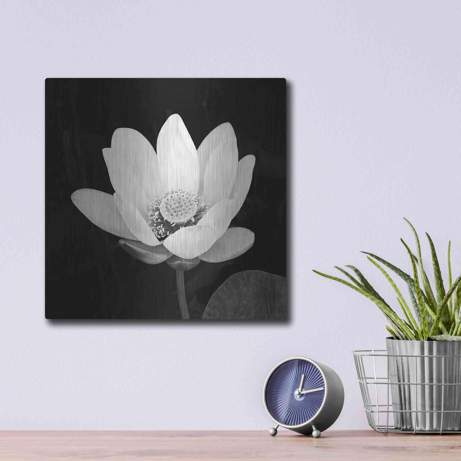 Luxe Metal Art 'Lotus Flower I' by Debra Van Swearingen, Metal Wall Art,12x12