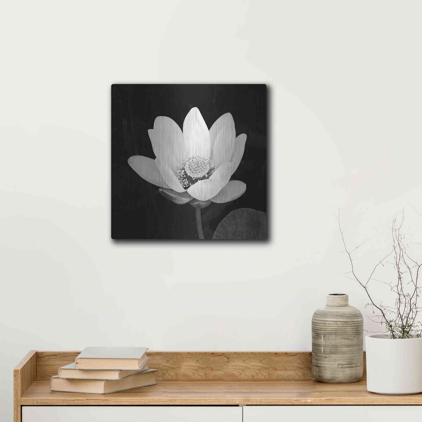 Luxe Metal Art 'Lotus Flower I' by Debra Van Swearingen, Metal Wall Art,12x12