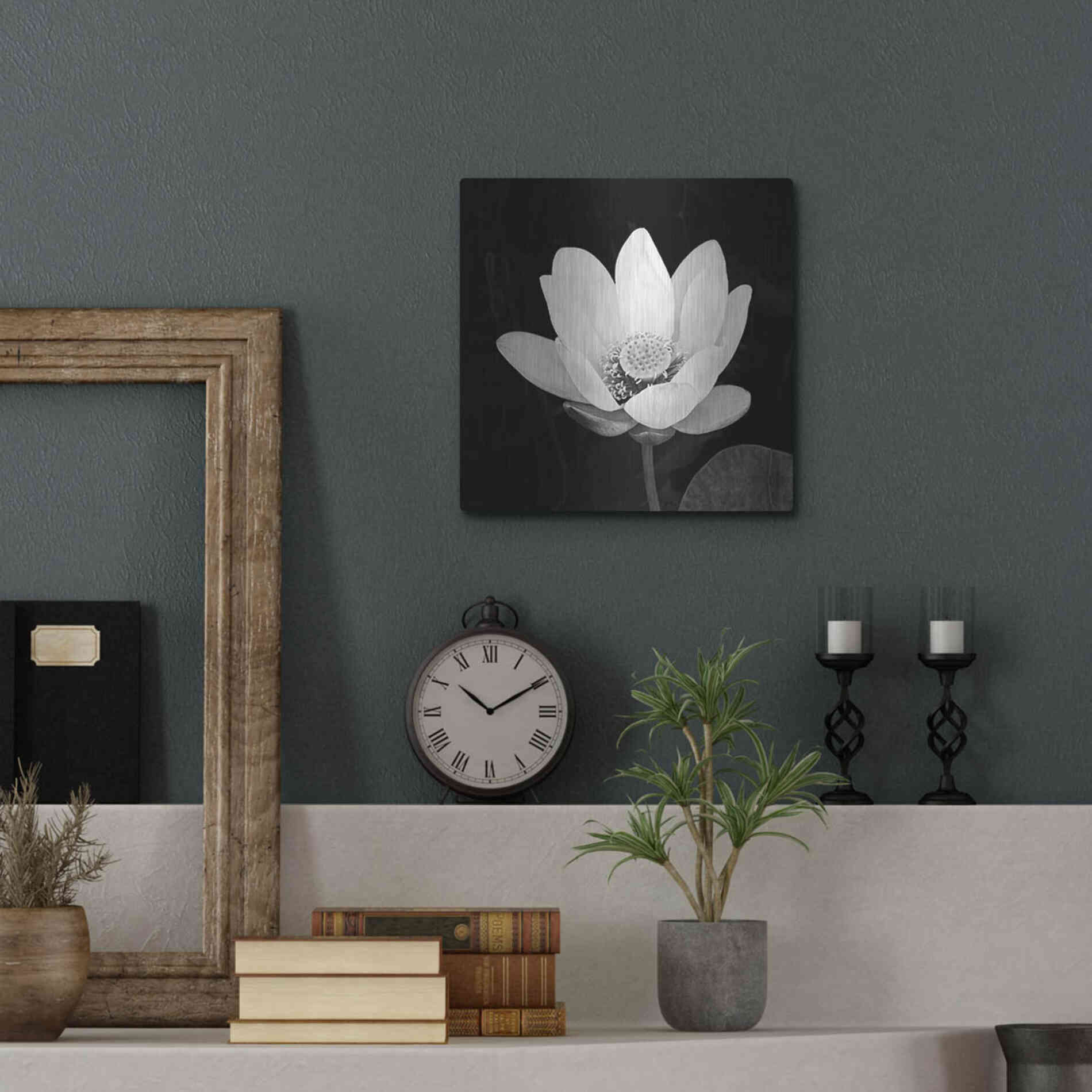 Luxe Metal Art 'Lotus Flower I' by Debra Van Swearingen, Metal Wall Art,12x12