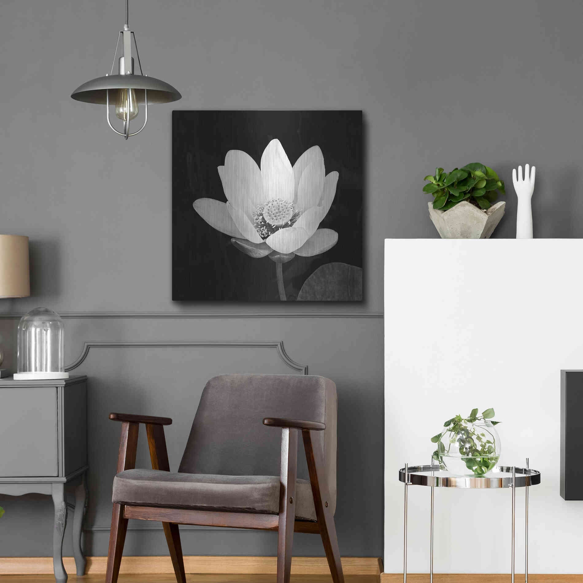 Luxe Metal Art 'Lotus Flower I' by Debra Van Swearingen, Metal Wall Art,24x24