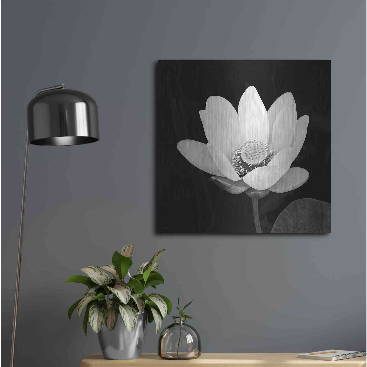 Luxe Metal Art 'Lotus Flower I' by Debra Van Swearingen, Metal Wall Art,24x24